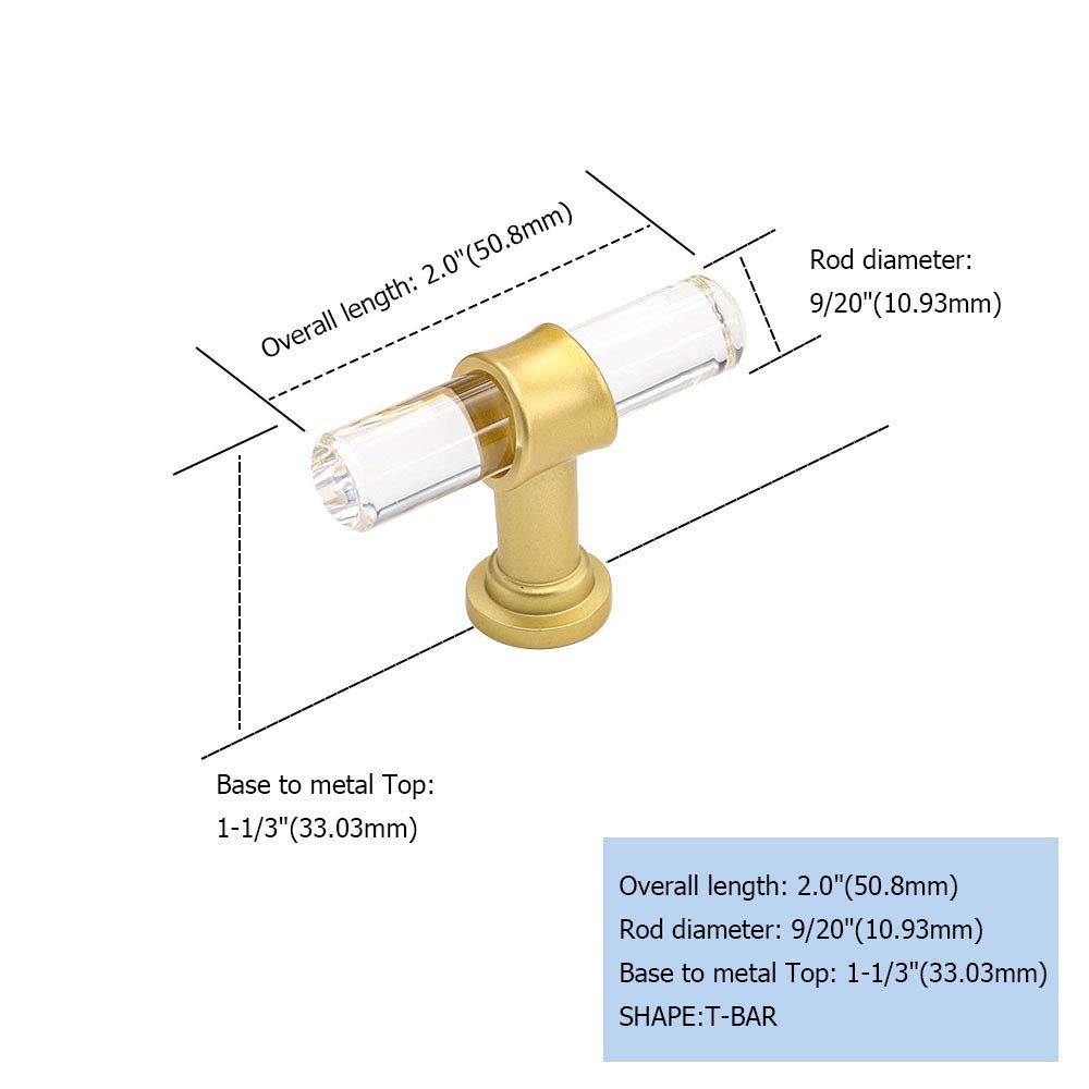 50 Pack Goldenwarm Brushed Brass Cabinet Knobs - LS9165GD Crystal Clear Acrylic Dresser Pull Handles for Kitchen, Bathroom & Furniture Upgrade (Gold Finish)
