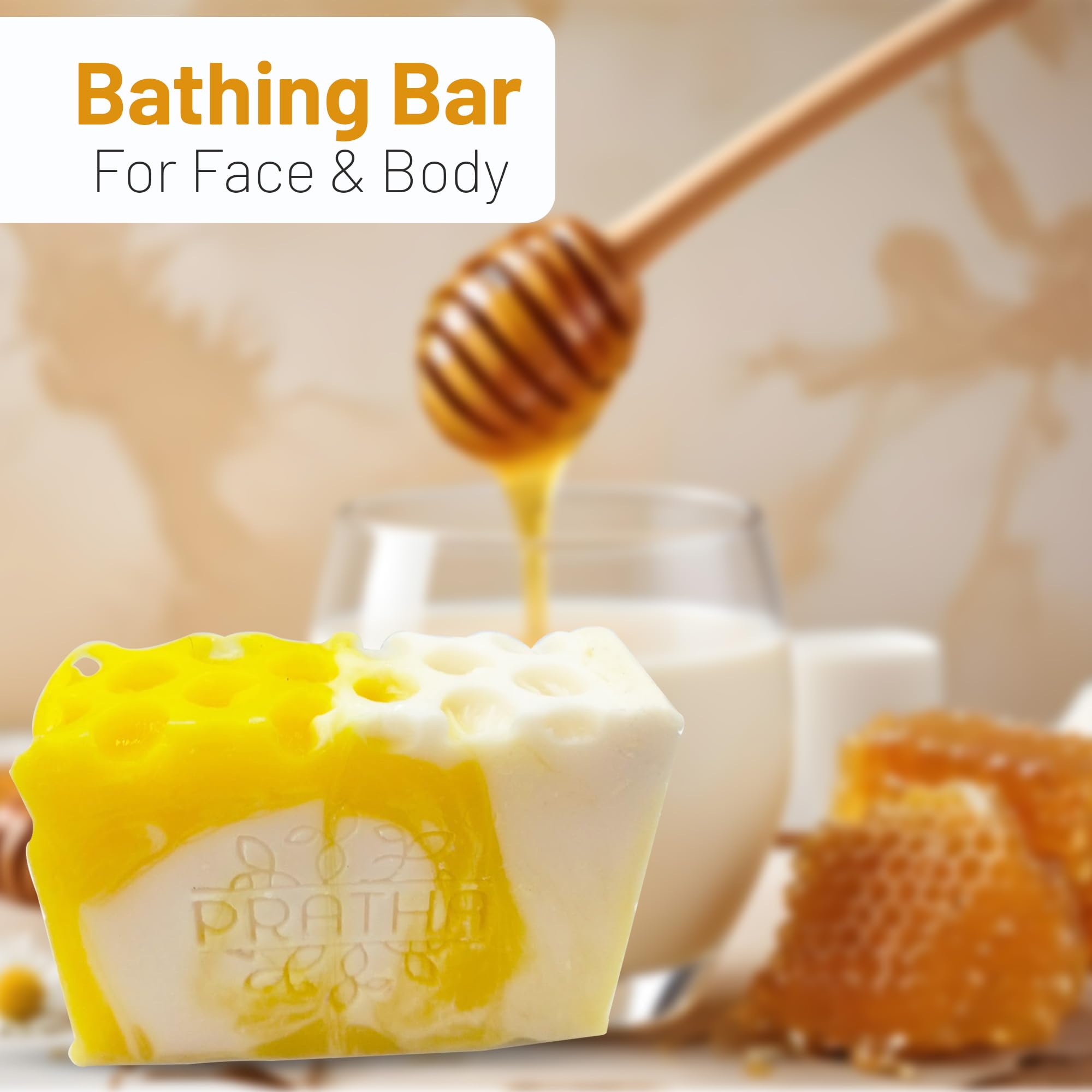 Pratha Naturals 100% Pure Goat Milk & Honey Cold Process Soap - 100g Handmade Natural Bar for Sensitive Skin & Daily Bathing - Perfect for Dry Skin Care & Gentle Cleansing