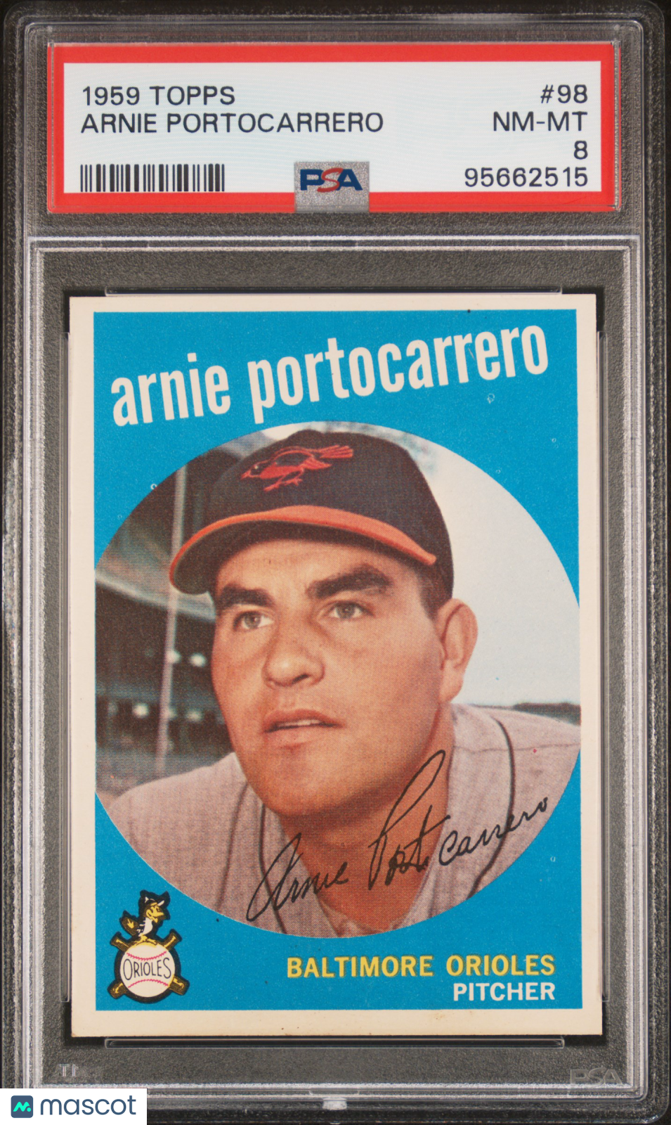1959 Topps Arnie Portocarrero #98 PSA 8 NM-MT Baseball Card - Vintage MLB Collectible for Display & Investment