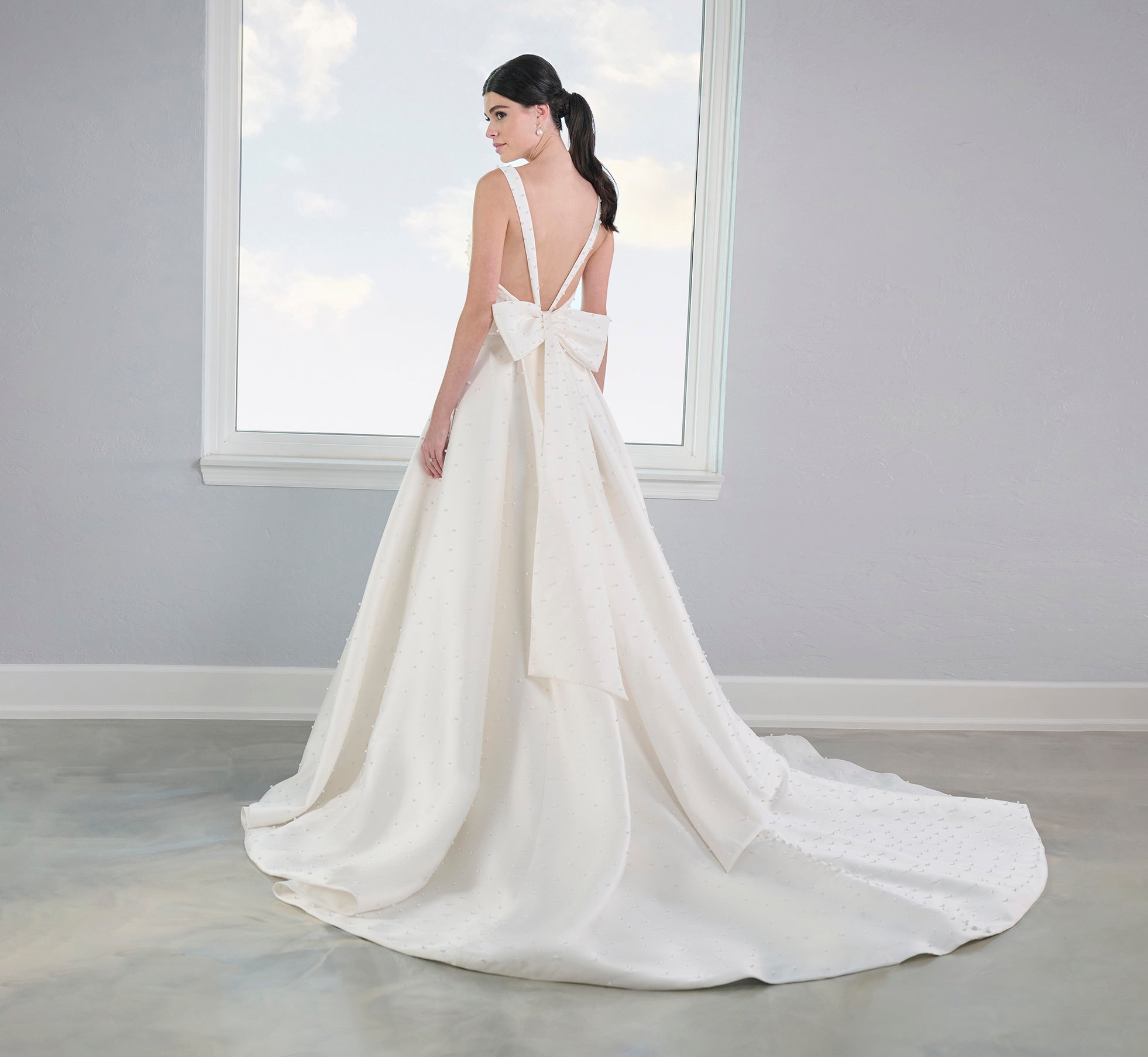Ivory Nude Pearl Studded Mikado A-Line Gown - Elegant Wedding Dress for Brides, Formal Evening Gowns & Special Occasions
