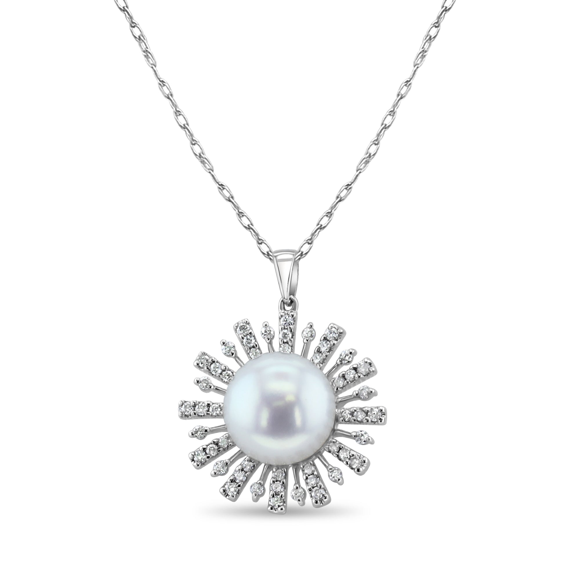 Stunning Freshwater Pearl & Diamond Pave Starburst Pendant Necklace | Elegant Jewelry Gift for Women | Perfect for Weddings, Anniversaries & Special Occasions