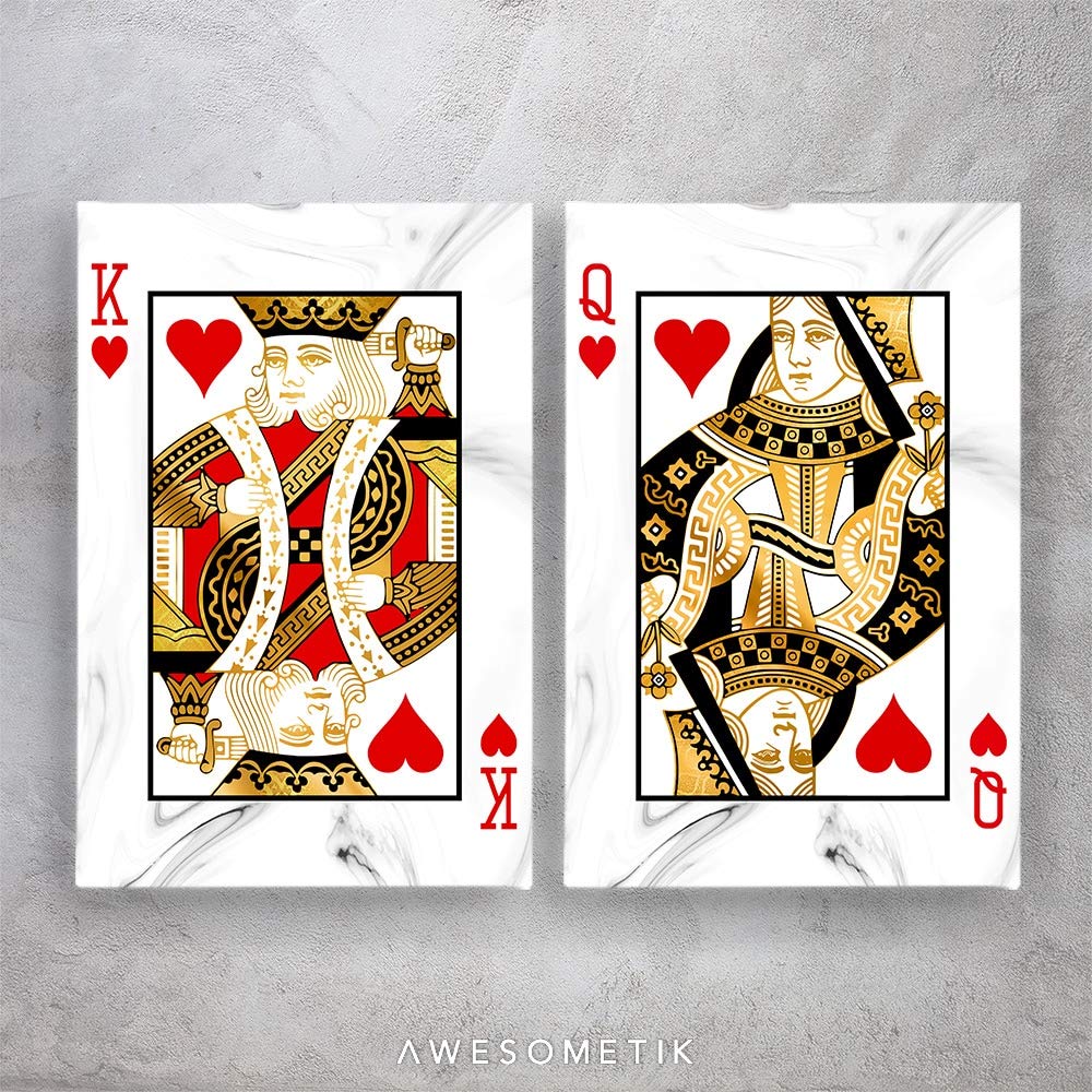 Imperial King & Queen of Hearts Playing Cards Set - Gold, Classic & Platinum Canvas Wall Art for Home Décor | Ready to Hang | Made in USA (12x18 Inches) | Perfect for Game Rooms, Living Rooms & Unique Gifts