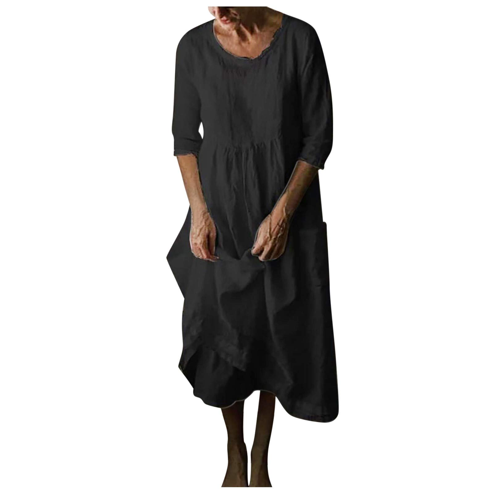 Women's Sleeveless Patchwork Summer Dress - Casual Solid Color Long Neck Round Sleeve Pocket Loose Fit Maxi Dress for Beach, Vacation & Everyday Wear