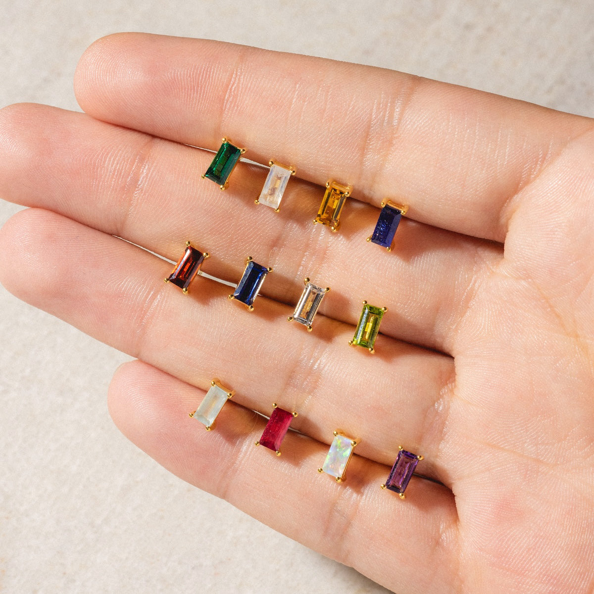 Birthstone Baguette Stud Earrings - Dainty Minimalist Jewelry for Women | Perfect Gift for Birthday, Anniversary & Everyday Wear