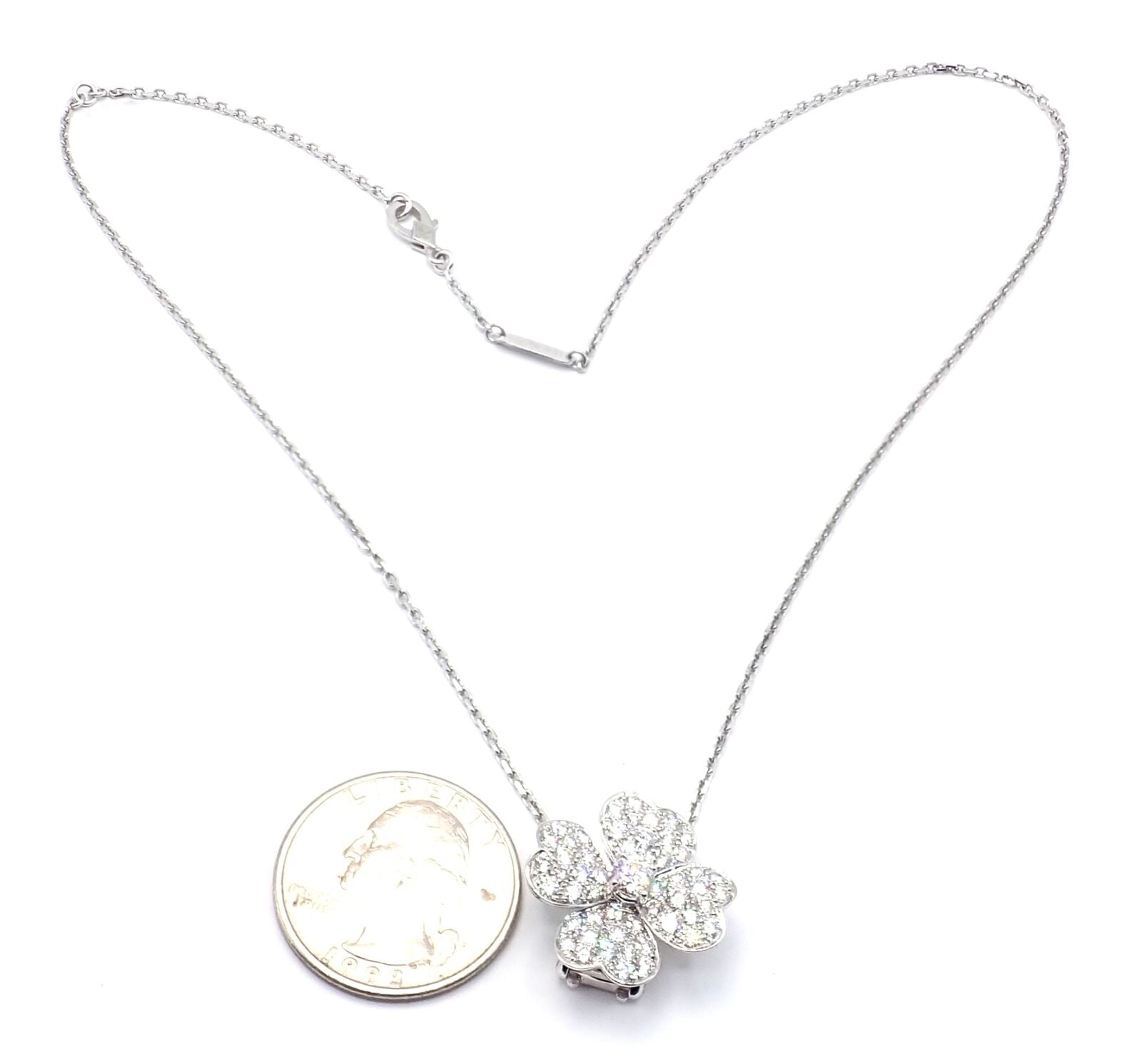 Van Cleef & Arpels Cosmos 18k White Gold Diamond Brooch Pendant Necklace - Luxury Jewelry for Women, Elegant Gift for Anniversary & Special Occasions