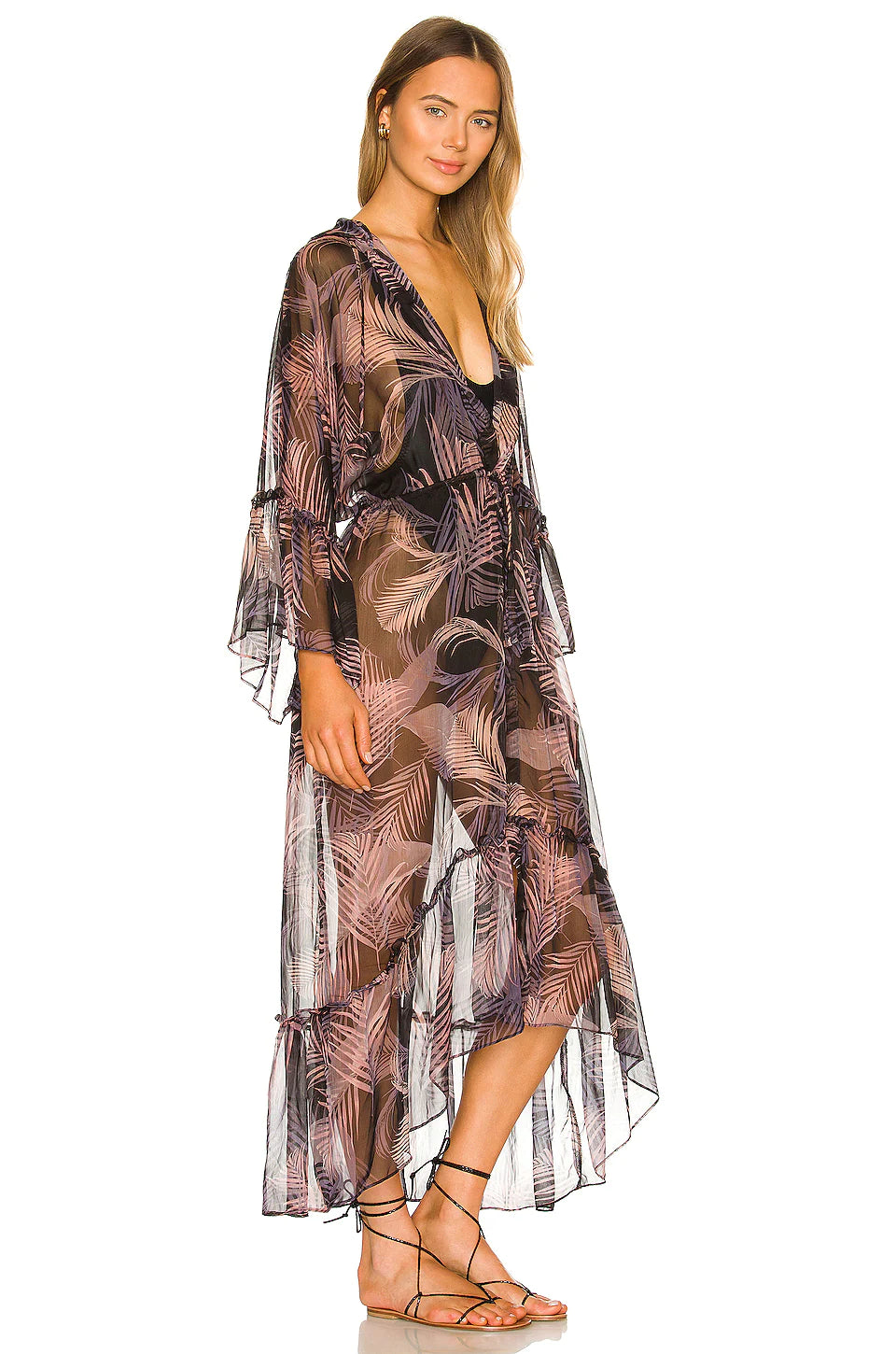 Cruz Robe - San Miguel Palm Chiffon Kimono Cover Up for Women - Beachwear, Resort Wear & Loungewear