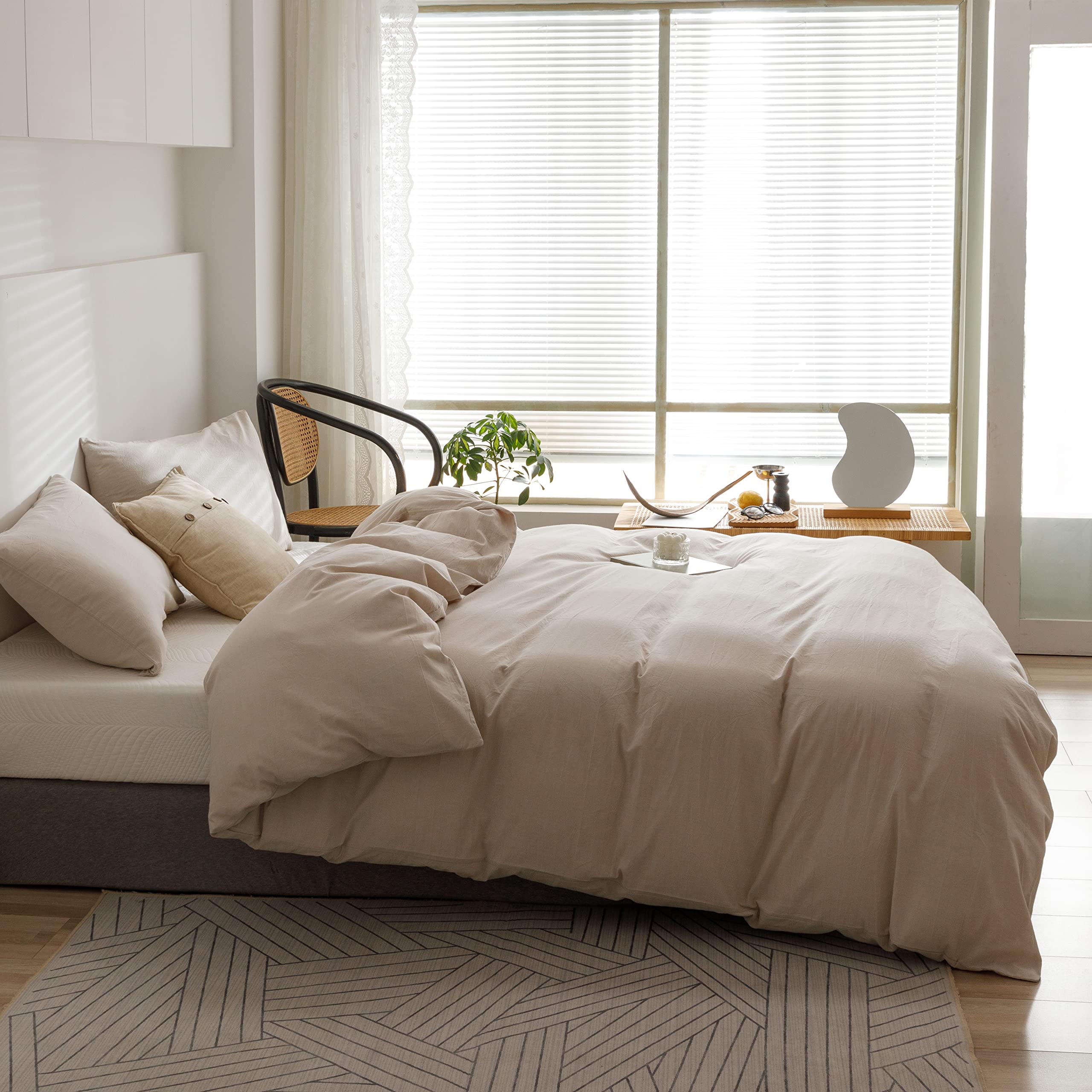 MKXI Solid Taupe Duvet Cover Set King Size - 100% Washed Cotton Comforter Cover in Light Tan | Elegant Neutral Bedding Collection for Master Bedroom & Guest Room Decor