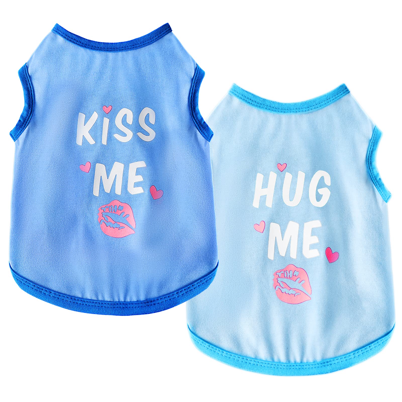 2 Pack Cute Blue Cotton Dog T-Shirts for Small Dogs - Breathable Summer Pet Clothes for Chihuahua, Dachshund & Puppies | Perfect for Outdoor Walks, Pet Parties & Photo Shoots