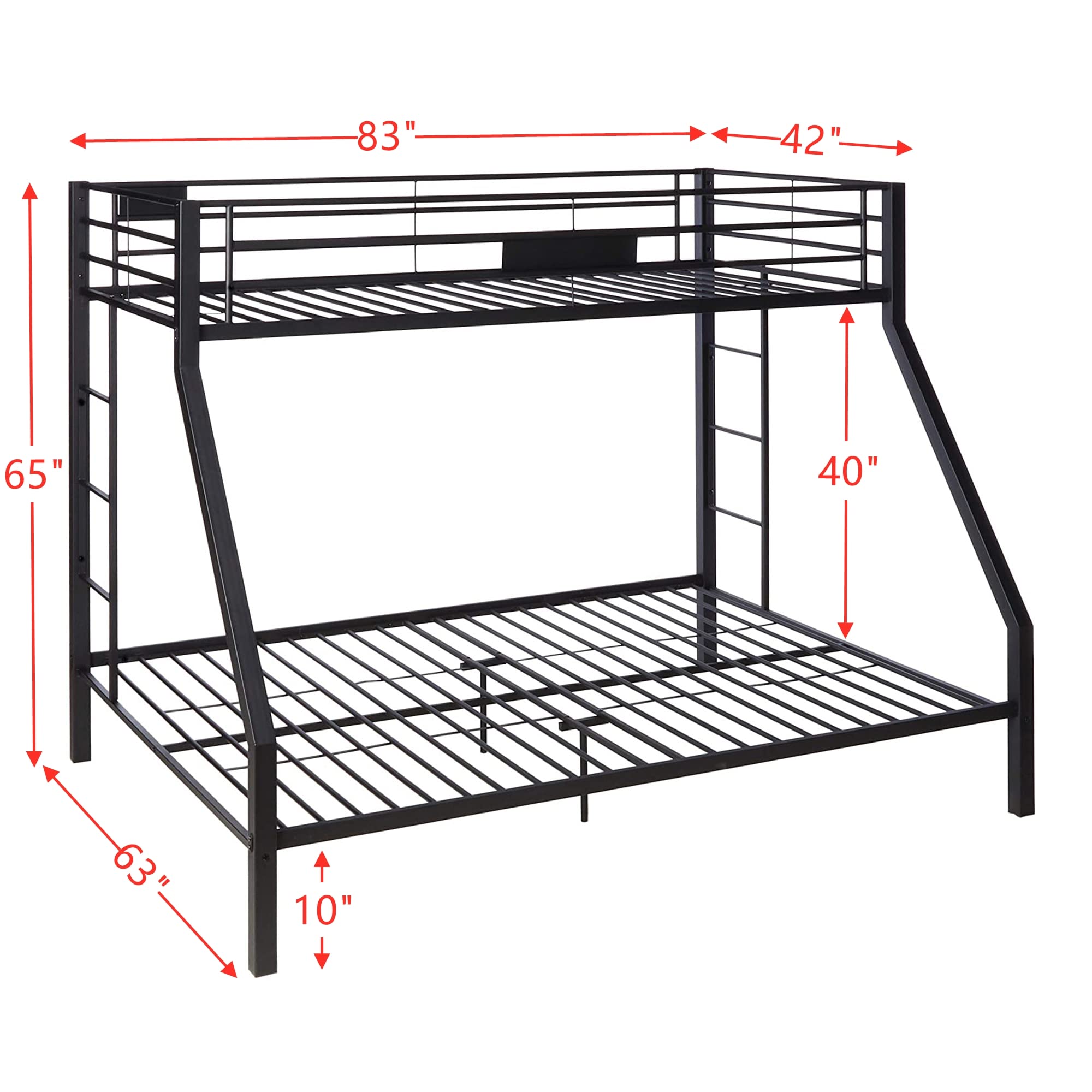 Bellemave Twin XL Over Queen Metal Bunk Bed with 2 Ladders - Space Saving Bunk Bed for Kids, Teens & Adults - Sturdy Sandy Black Frame - Perfect for Dorms, Guest Rooms & Small Spaces