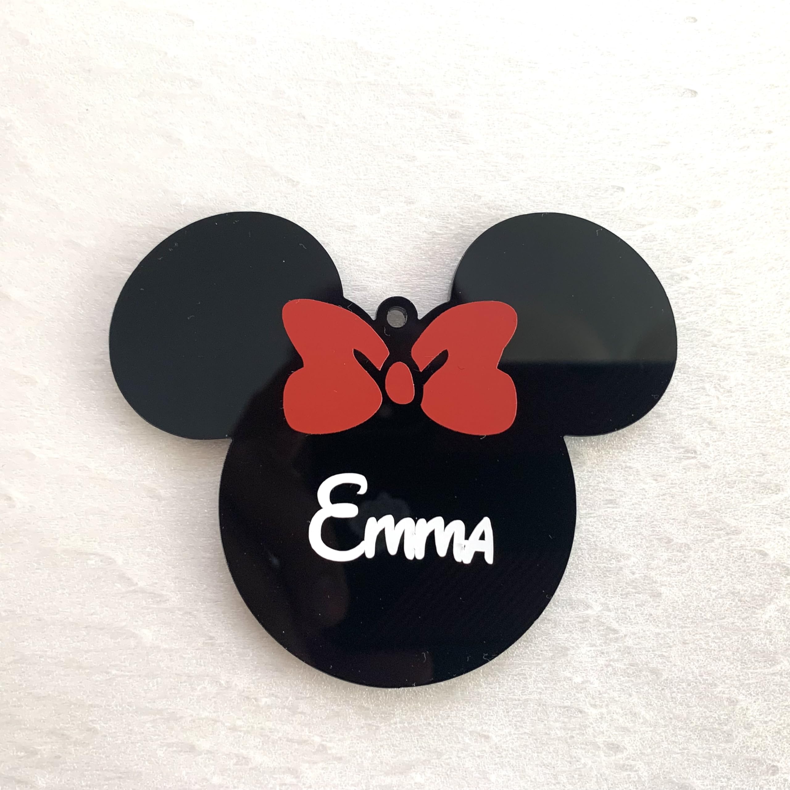 Personalized Mickey Mouse & Minnie Mouse Christmas Ornament - Custom Disney Name Acrylic Hanging Bauble - Handmade Disney Cruise Gift for Disneyland Lovers - Perfect for 2024 Holiday Decor & Disney Themed Party Favors