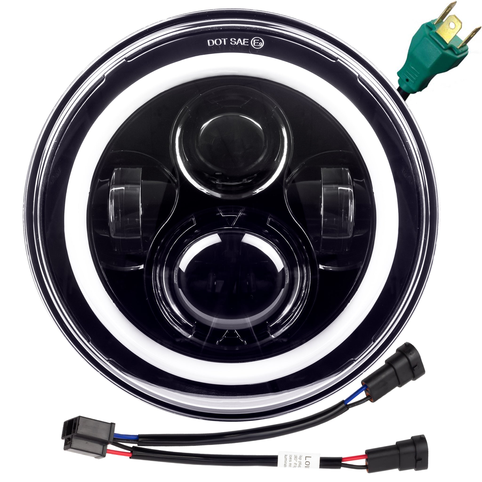 Eagle Lights 7 LED Headlight with Halo Ring for Harley Davidson & Indian Motorcycles - Gen I Black Kit - Upgrade Your Bike's Style & Night Visibility