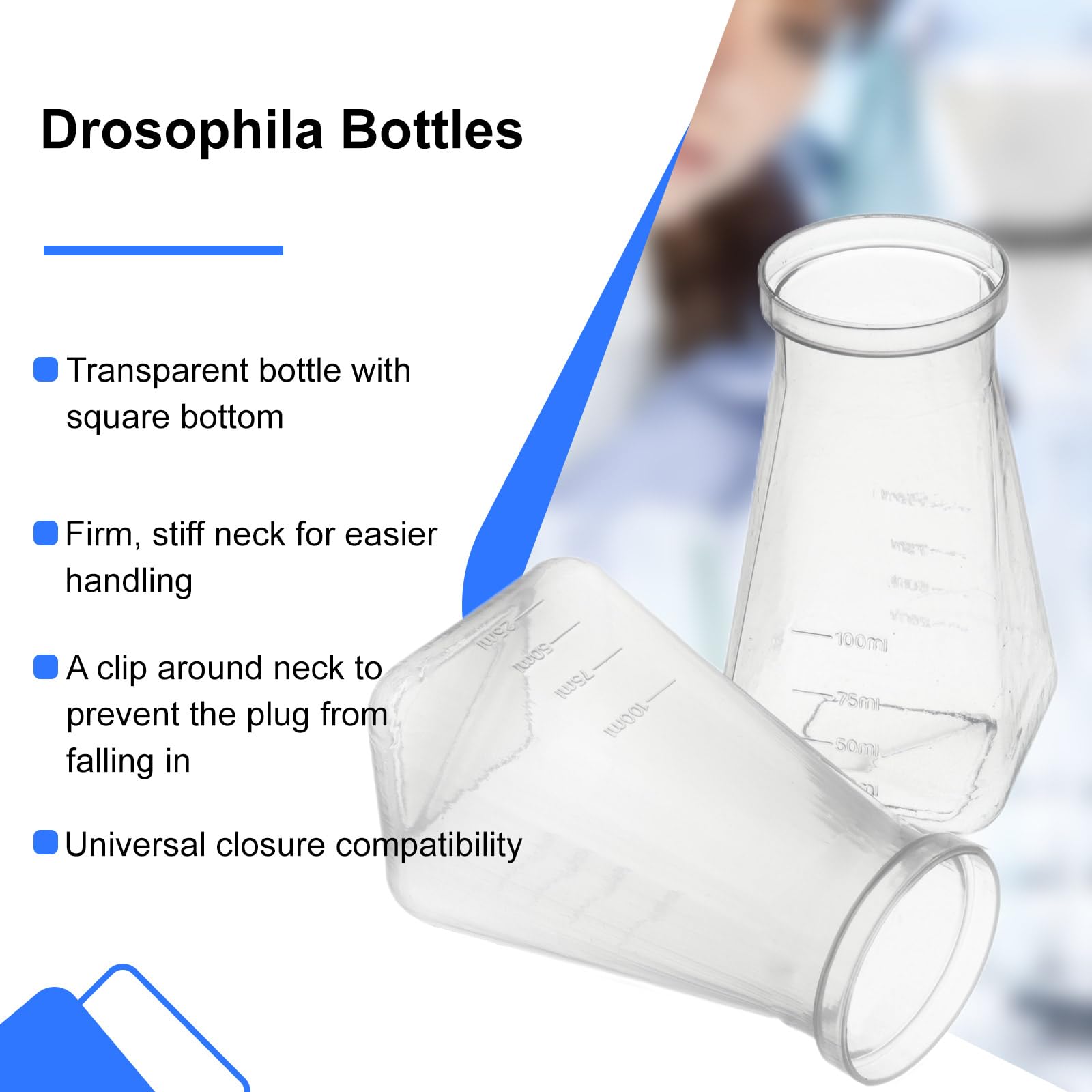 Polypropylene Drosophila Bottles - Bulk 177ml Square Bottom Stock Bottles (Case of 200) for Lab Research & Fruit Fly Culturing