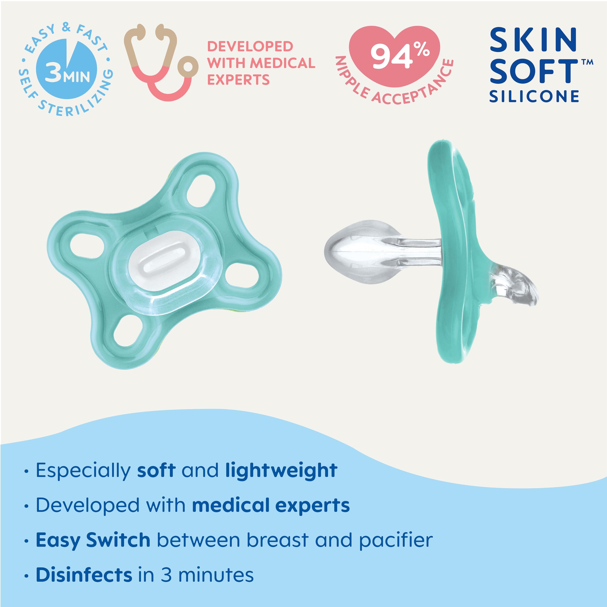 MAM Comfort Baby Pacifier for Newborns 0-3 Months - 100% Lightweight Silicone BPA-Free - Includes Sterilizer Case - Unisex Soothing Pacifiers (Pack of 2) - Perfect for Daycare, Travel & Sleep Comfort