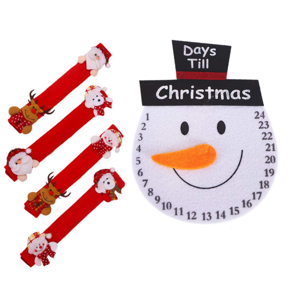 Garneck 5-Piece Christmas Appliance Handle Covers Set - Reindeer, Santa Claus & Snowman Designs - Microwave Oven & Refrigerator Handle Protector Sleeves - Festive Home & Restaurant Decor for Holiday Season