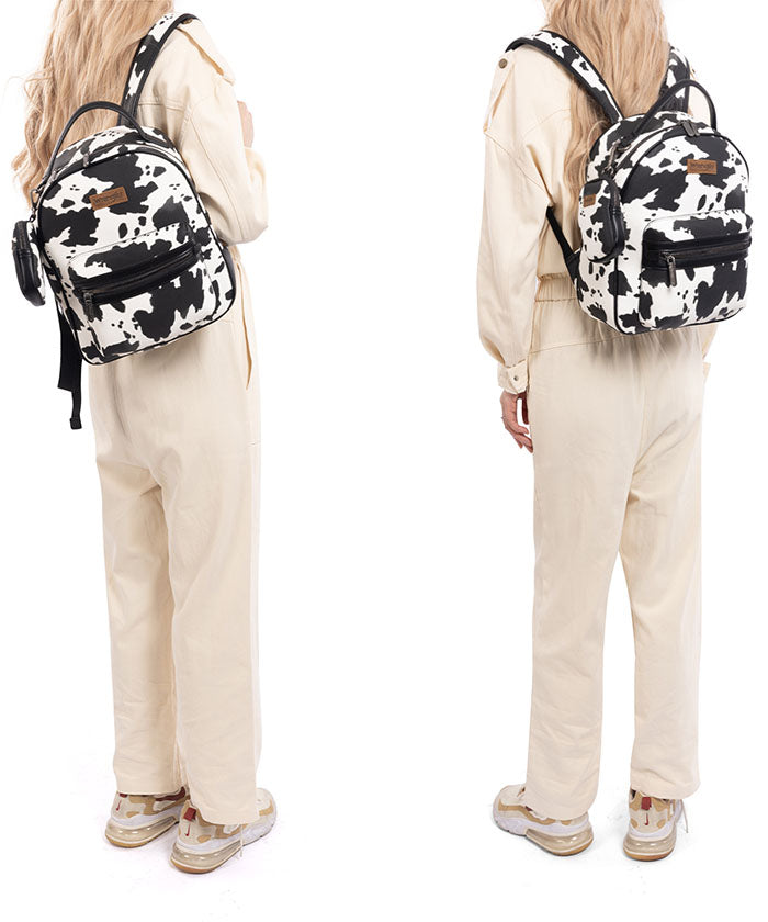 Wrangler Cow Print Backpack for Women & Men - Durable Laptop Backpack with USB Charging Port - Perfect for School, College, Travel & Outdoor Adventures