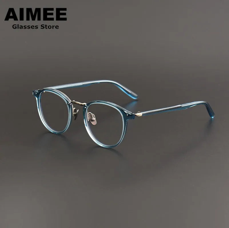 Aimee Unisex Full Rim Square Oval Acetate Titanium Eyeglasses 7885 - Lightweight & Durable Eyewear for Men & Women - Perfect for Work, Reading & Everyday Use
