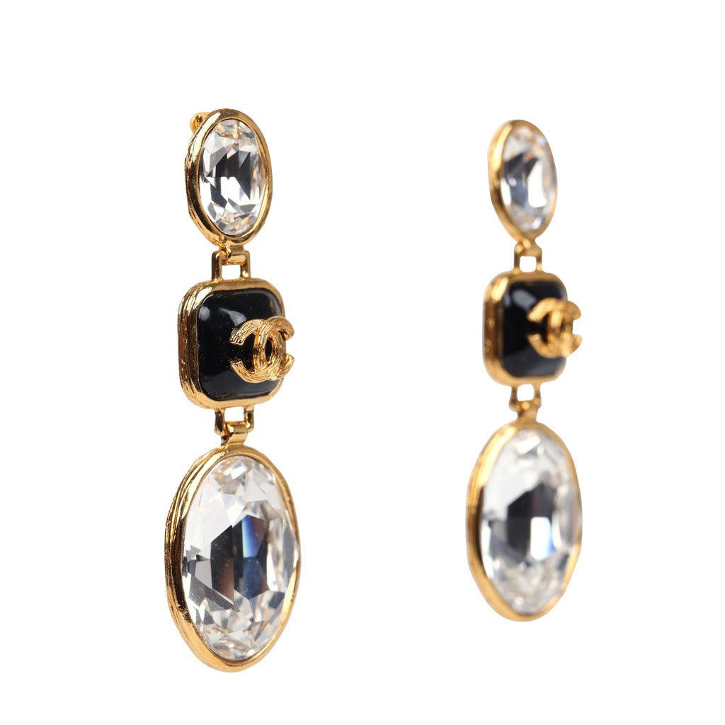Chanel CC Crystal Dangle Earrings with Gold Hardware - Elegant Luxury Jewelry for Women, Perfect for Parties, Weddings & Special Occasions