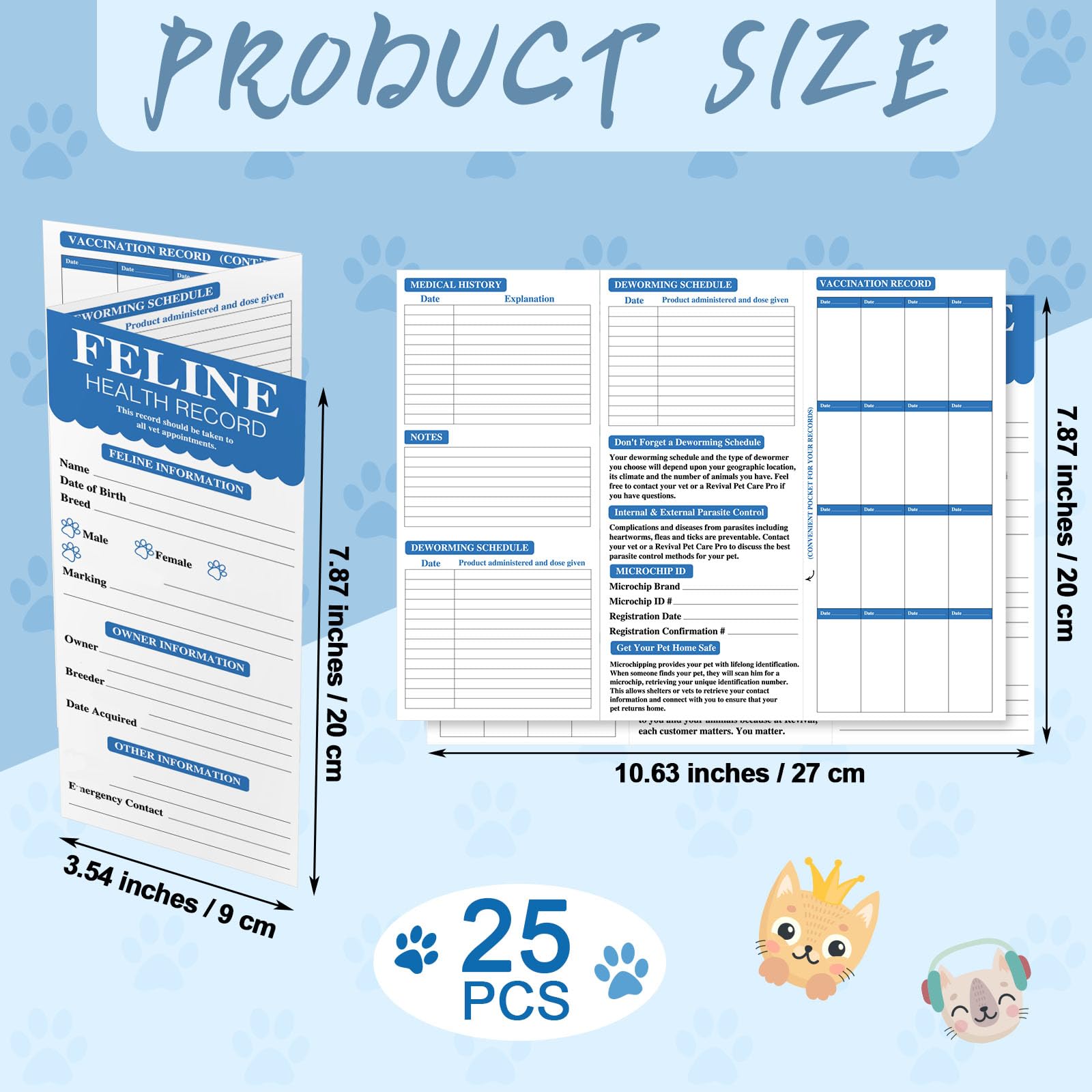 25 Pcs Cat Health Record Book - Foldable Vaccination Tracker for Kittens & Cats | Pet Vaccine Log, Shot Record Card | Ideal for Vet Visits, Grooming & Travel Documentation