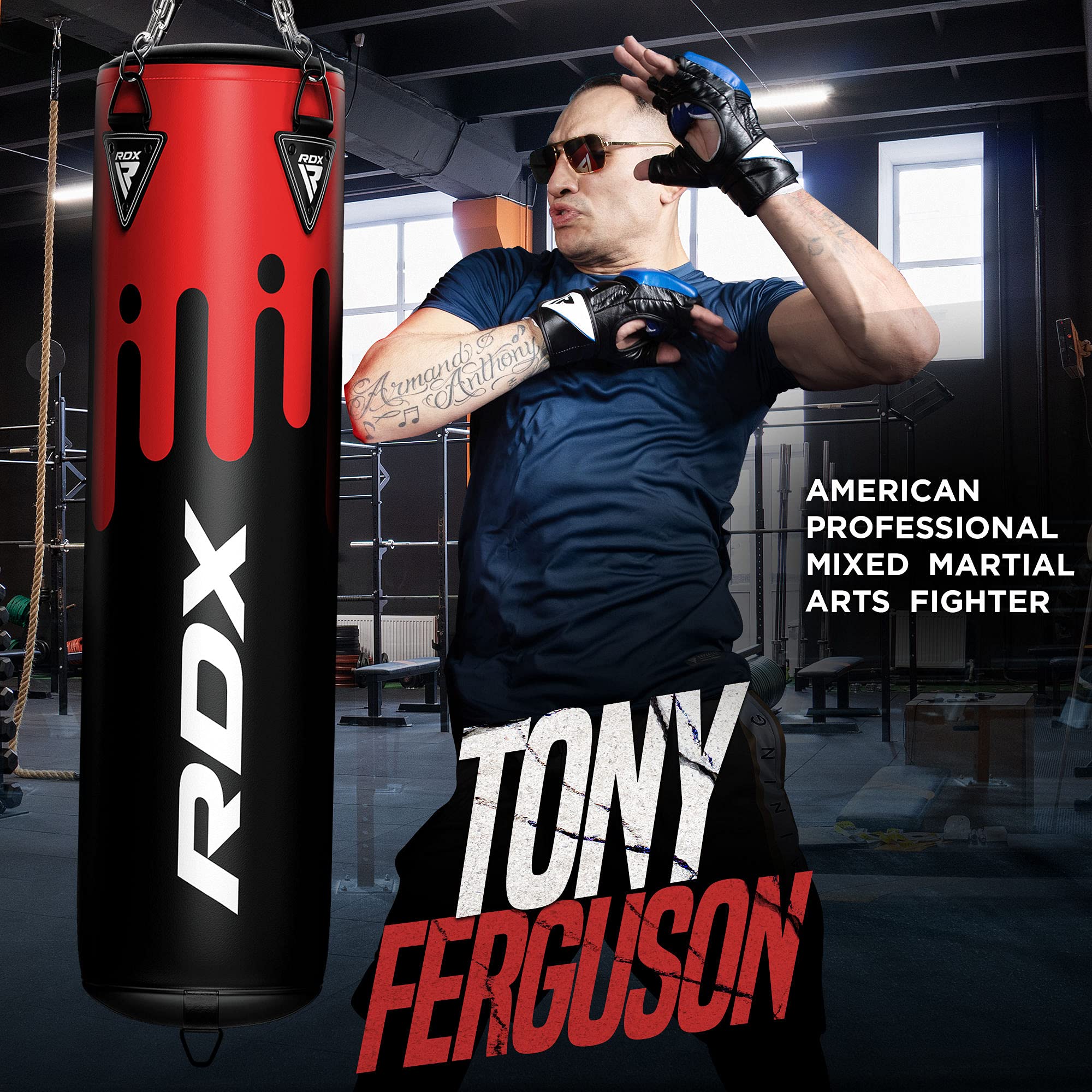RDX 5FT Unfilled Punching Bag Set with Muay Thai Training Gloves & Punch Mitts - MMA, Kickboxing, Martial Arts Equipment - Includes Hanging Chain & Ceiling Hook - Perfect for Home Gym, Boxing Training, and Fitness Workouts
