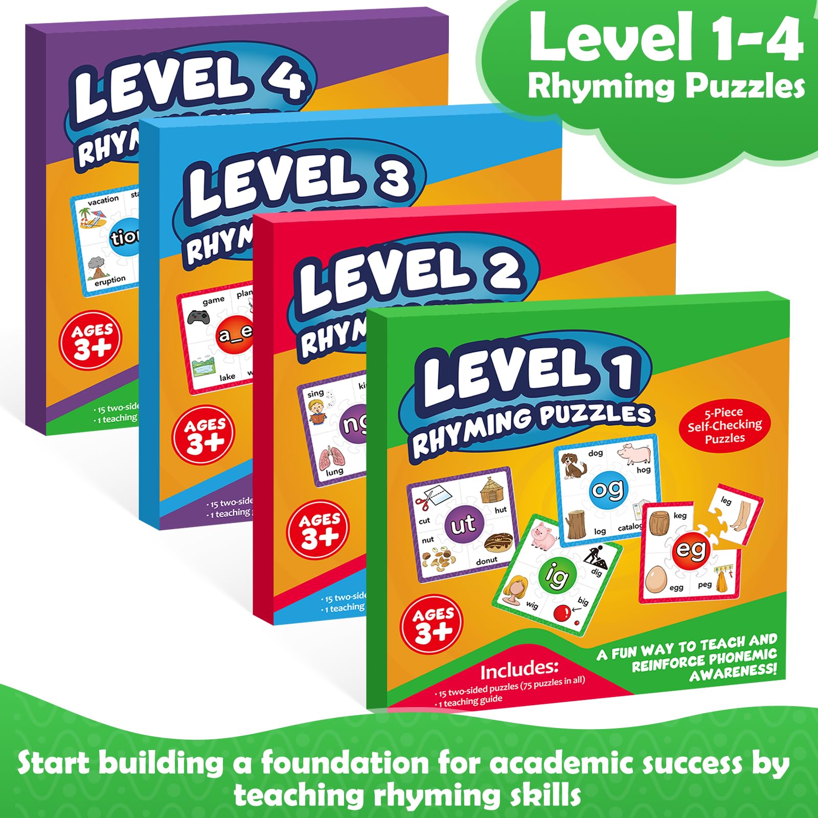 Torlam Phonics Puzzles & Rhyming Games for Kids - Learn to Read with Flash Cards, Sight Words & Short Vowel Blends (A, E, I, O, U) - Perfect for Preschool, Kindergarten & Homeschool Reading Practice | Great for Classroom Learning & Early Childhood Education