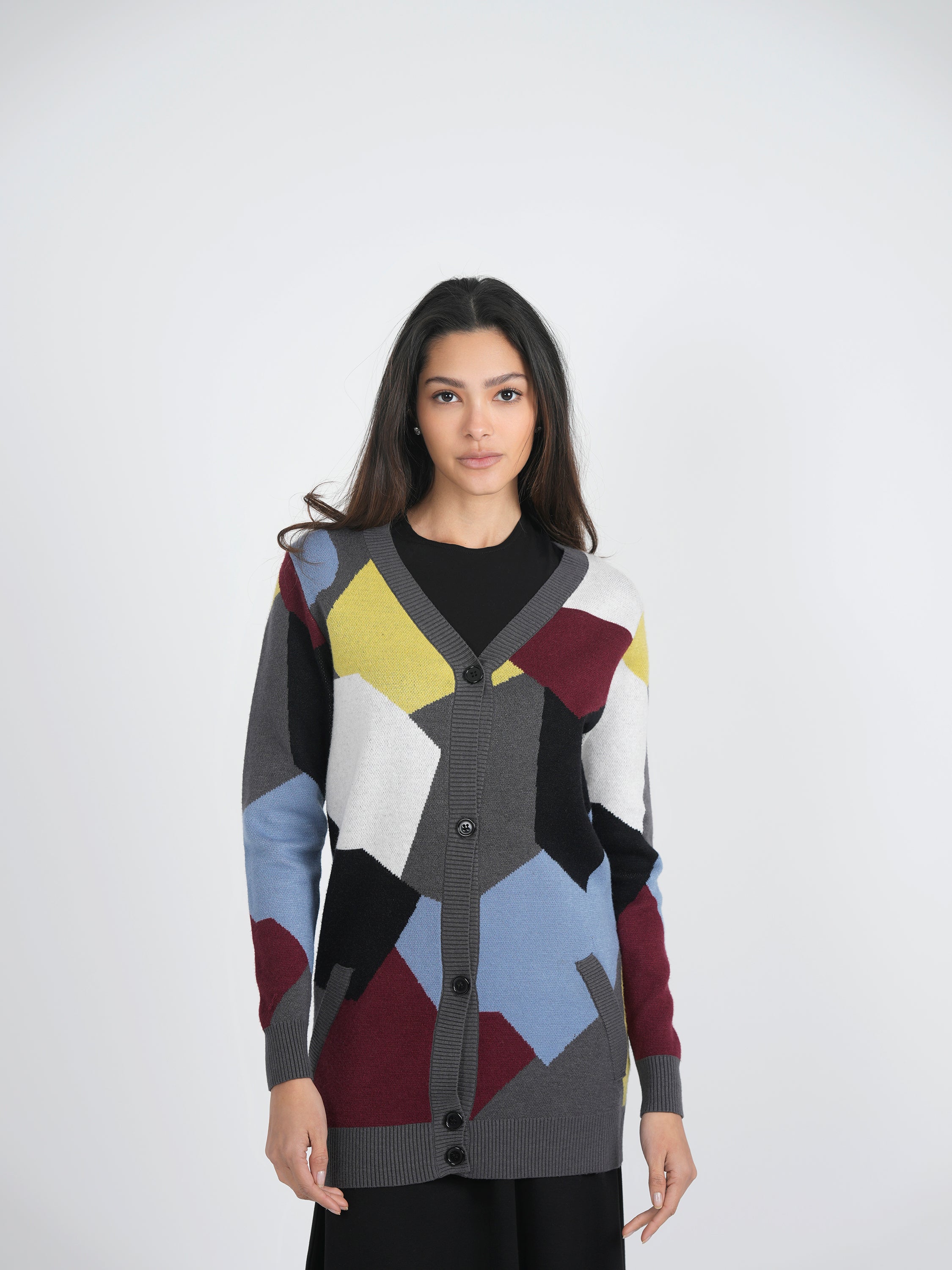 Stylish Color Blocked Knit Cardigan for Women - Cozy Fall & Winter Layering - Perfect for Office, Casual Outings & Date Nights