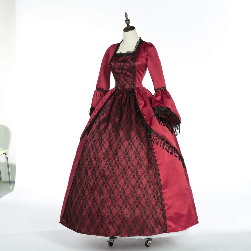 Victorian Rococo Dress for Women - Elegant Burgundy Maiden Costume for Masquerade Ball, Renaissance Fair, Cosplay & Halloween (XS)