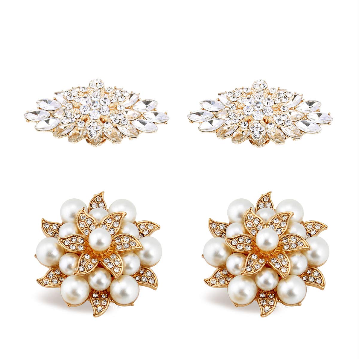 ELEGANTPARK Double Layer Rhinestone Pearl Shoe Clips for Women - Gold Wedding Party Shoe Accessories for Pumps & Flats | Perfect for Bridal Events, Prom & Evening Occasions