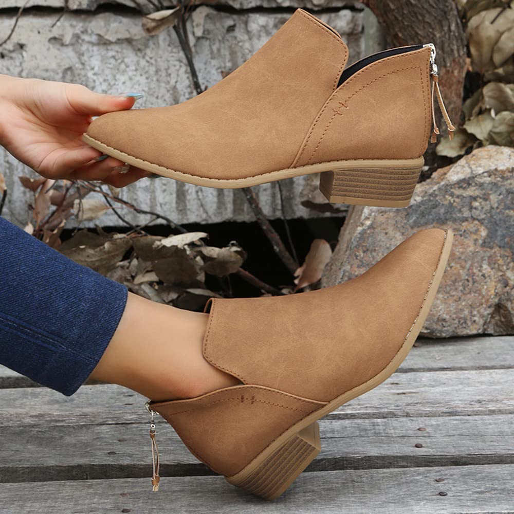 JITUUE Women's Ankle Booties - Casual Low Heel Dress Boots with V-Cut Design & Thick Heel for Fall/Winter, Office, Date Night & Everyday Wear