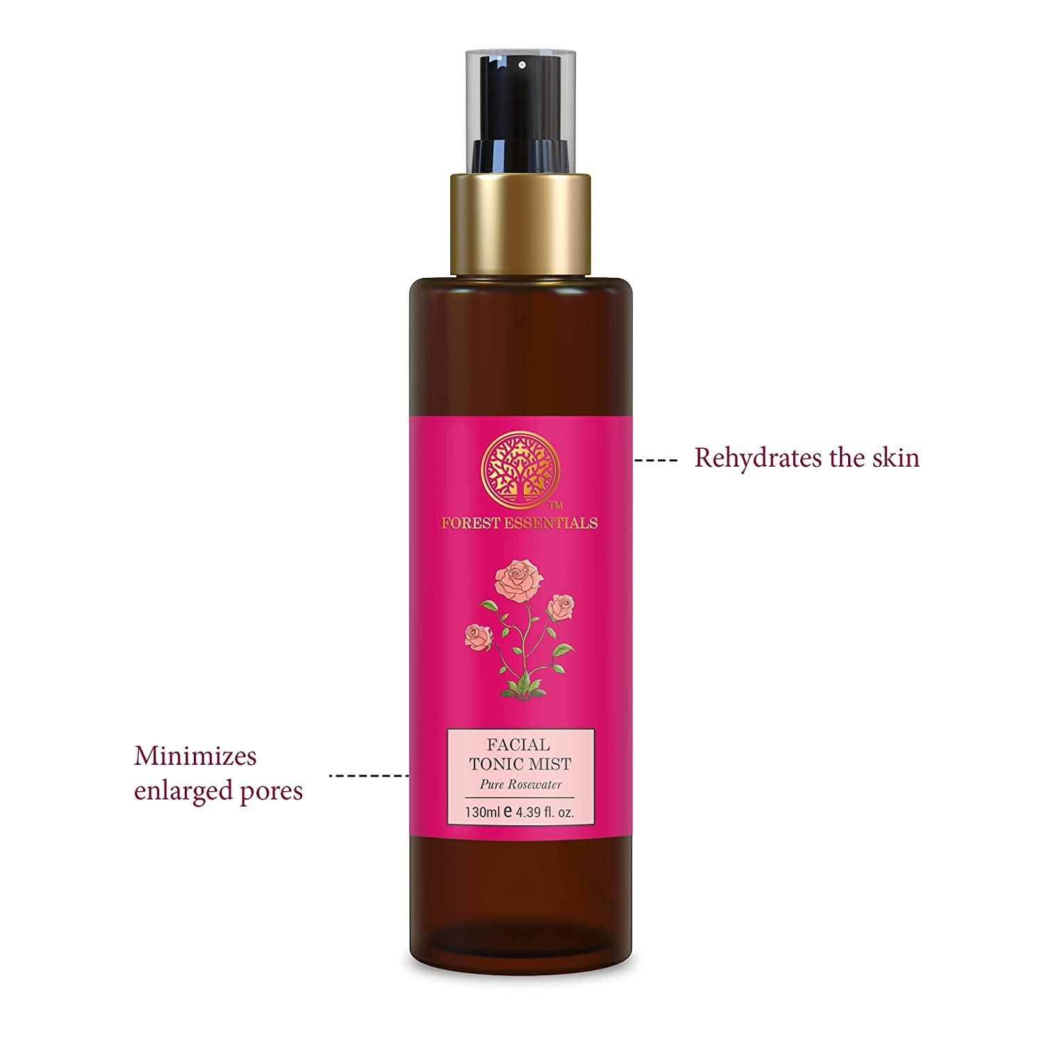 Forest Essentials Pure Rosewater Facial Tonic Mist 130ml | Hydrating & Refreshing Face Spray for Dry Skin | Perfect for Daily Skincare Routine & Makeup Setting