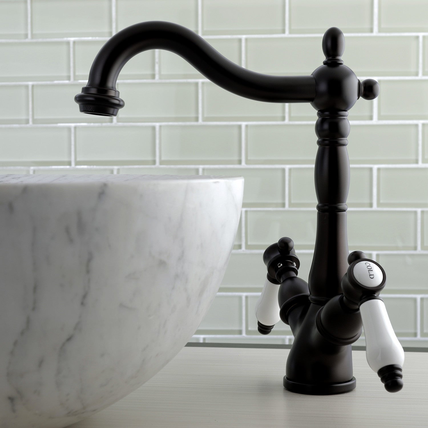 Bel Air KS1495BPL Oil Rubbed Bronze Vessel Faucet - Two Handle Deck Mount for Bathroom Sink, 1 or 3 Hole Installation - Perfect for Modern Vanities and Powder Rooms