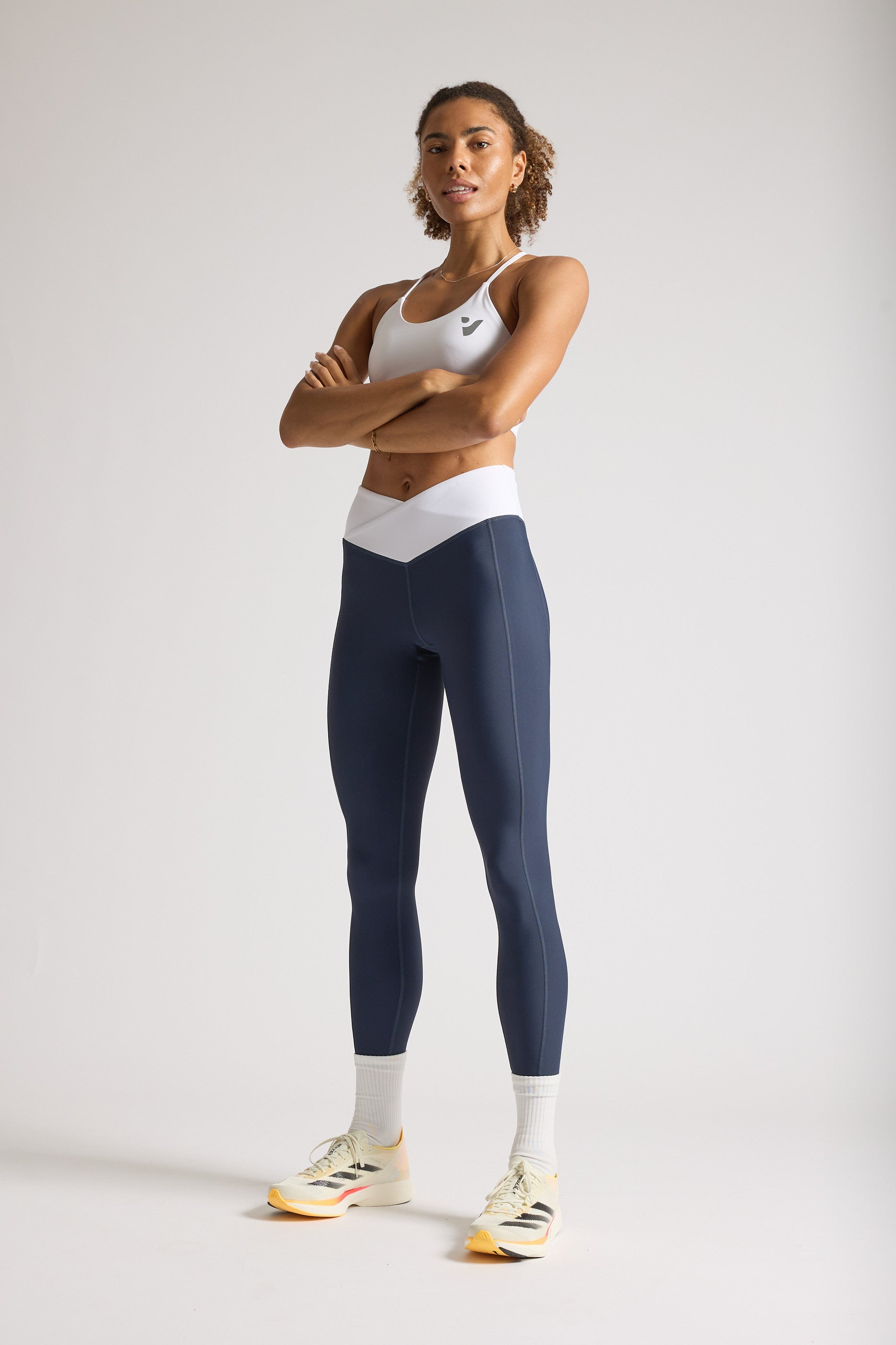 High Waist Navy 'V Cut' Yoga Leggings for Women - Tummy Control Workout Pants for Running, Gym & Lounge Wear