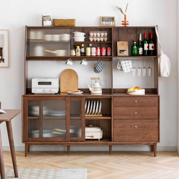 Solid Oak Wood Sideboard Buffet Cabinet - Rustic Farmhouse Dining Room Storage for Dishes, Linens & Entertaining Essentials
