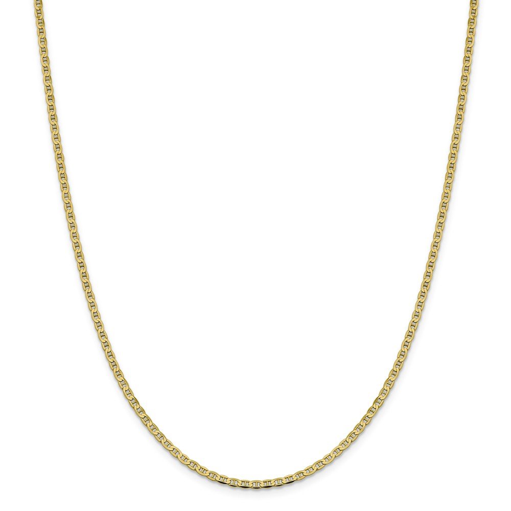 Black Bow Jewelry 10k Yellow Gold 2.4mm Flat Anchor Chain Necklace for Women, Perfect for Everyday Wear, Layering, and Gifting