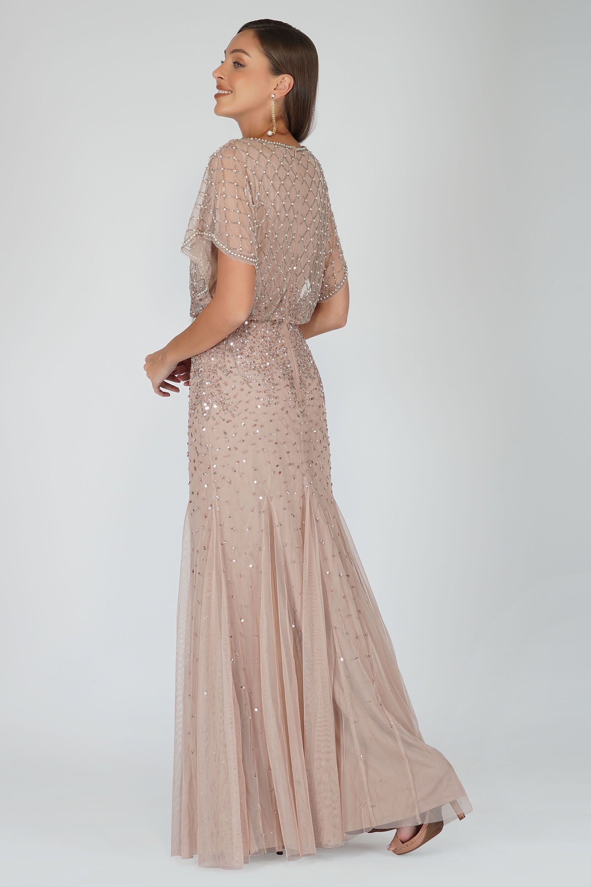 Nayo Maxi Embellished Dress in Mauve - Elegant Long Flowy Evening Gown for Women, Perfect for Weddings, Parties & Special Occasions
