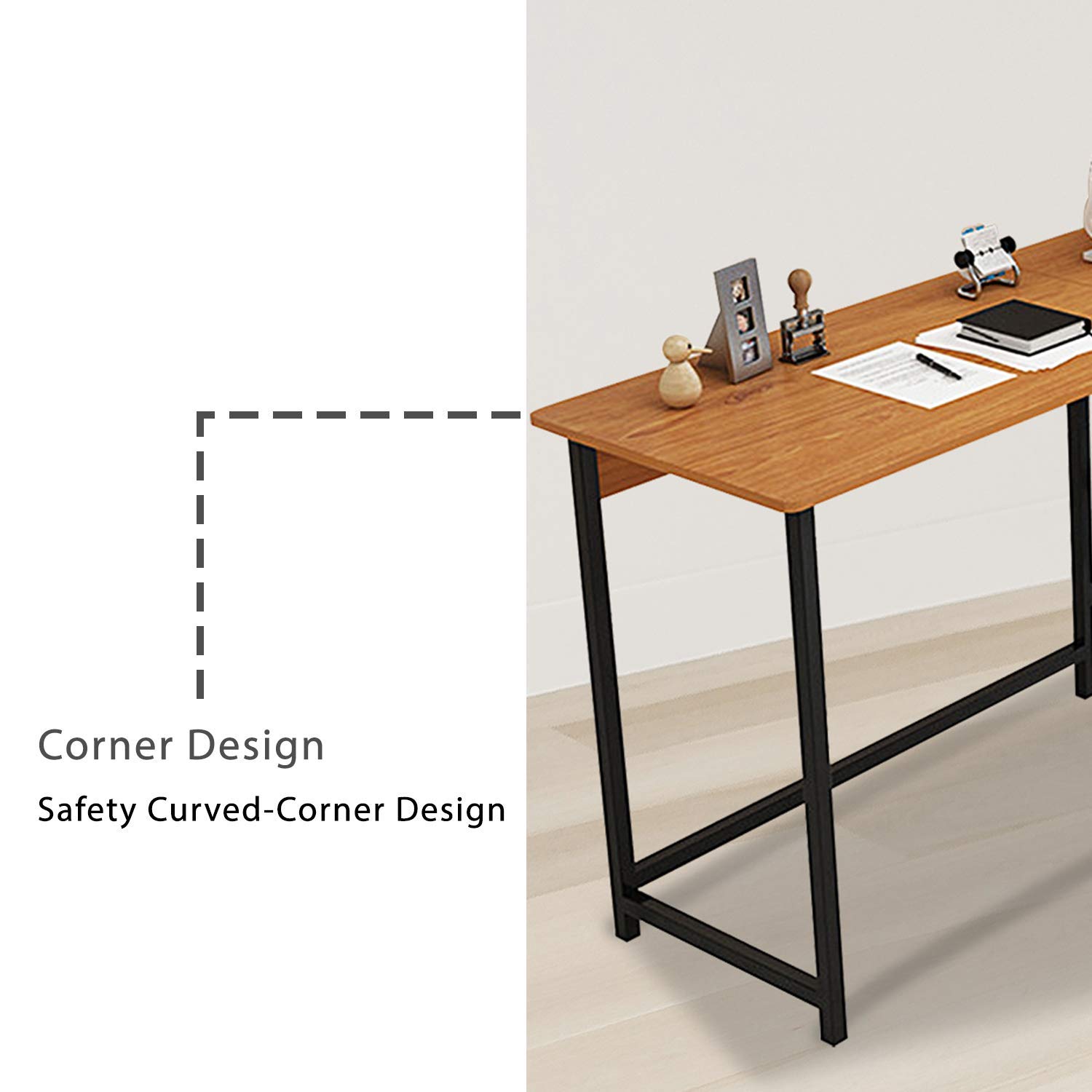 L-Shaped Corner Gaming Desk with Wooden Top & Black Frame - Home Office Computer Desk for PC, Laptop, Workstation & Study | Ergonomic Design for Small Spaces, Gaming Setup & Remote Work