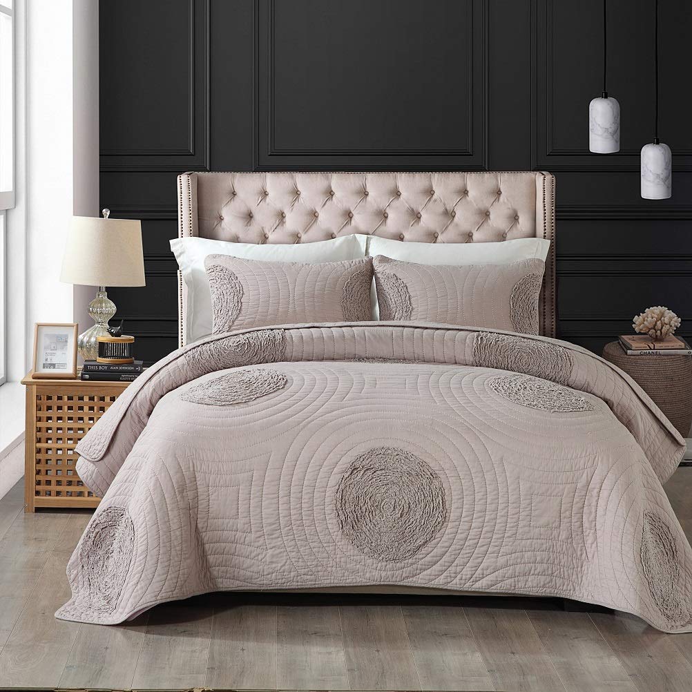 Brandream Queen Size Taupe Cotton Quilt Set - Soft Farmhouse Style Bedspread Coverlet for Cozy Bedroom Decor | Perfect for Guest Rooms, Master Bedrooms & Farmhouse Themed Homes