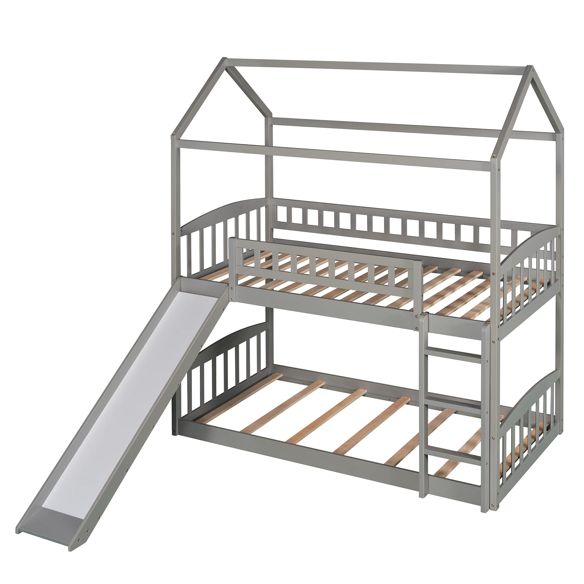 Bellemave Twin Over Twin Bunk Bed with Slide - Kids Playhouse Bed for Toddlers, Boys & Girls - Space-Saving Gray Bunk Bed for Small Rooms & Shared Kids Bedrooms - Fun Sleep & Play Solution for Siblings