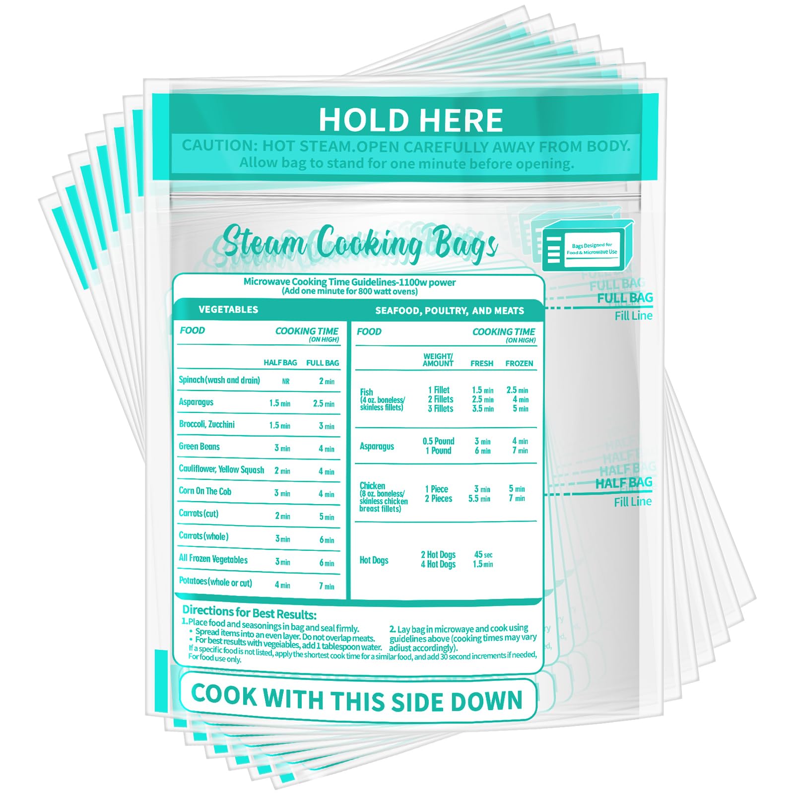 100 Pack Reusable Microwave Steam Bags - Zipper Lock Cooking Bags for Vegetables, Potatoes & Meat | Perfect for Healthy Meal Prep, Quick Cooking & Leftover Storage