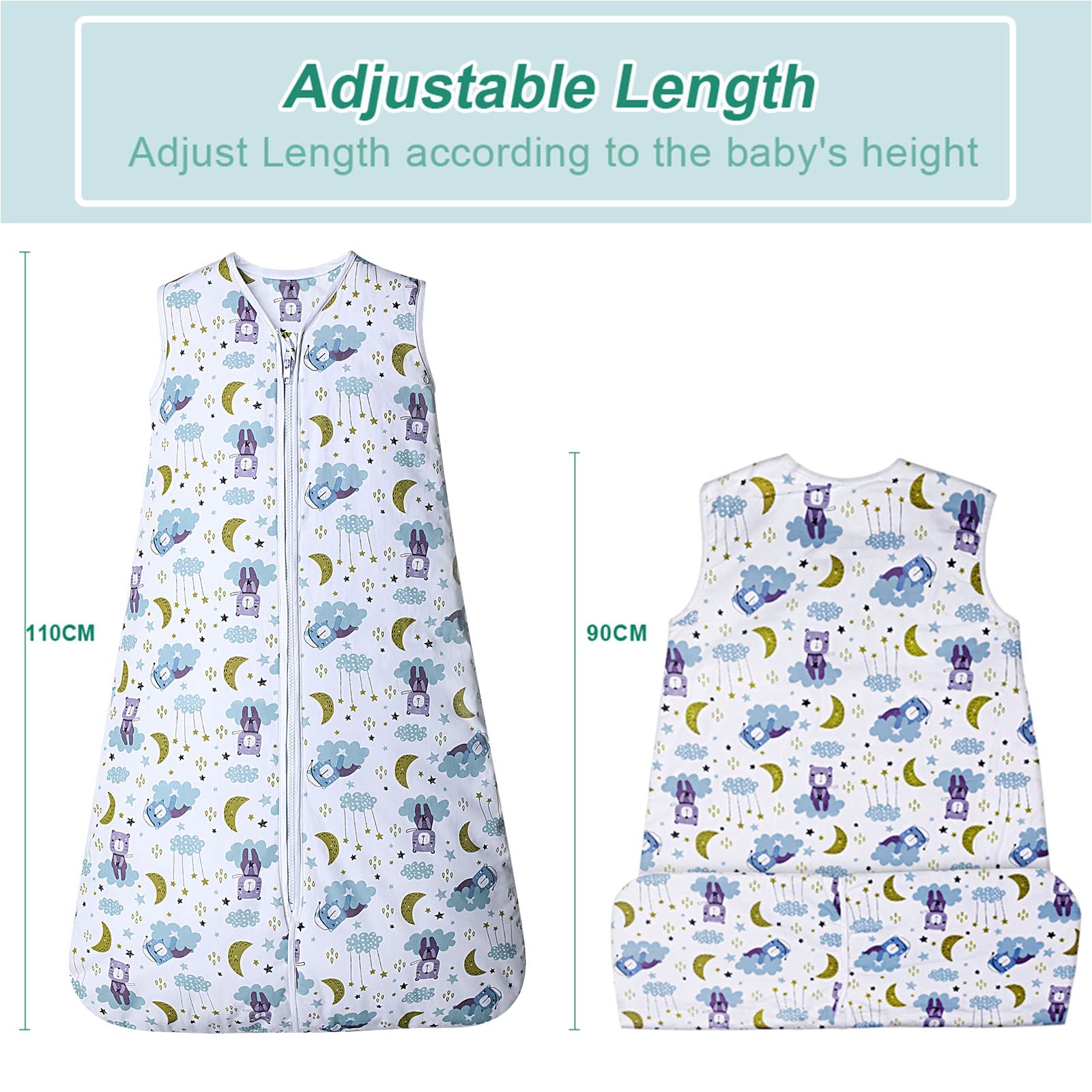 Lictin Baby Sleep Sack - 100% Cotton 1.0 Tog Sleeveless Swaddle Blanket for Newborns & Infants (18-36 Months) | Adjustable Length Baby Sleeping Bag for Boys & Girls | Perfect Newborn Gift & Nursery Essential for Safe Sleep, Daycare & Travel