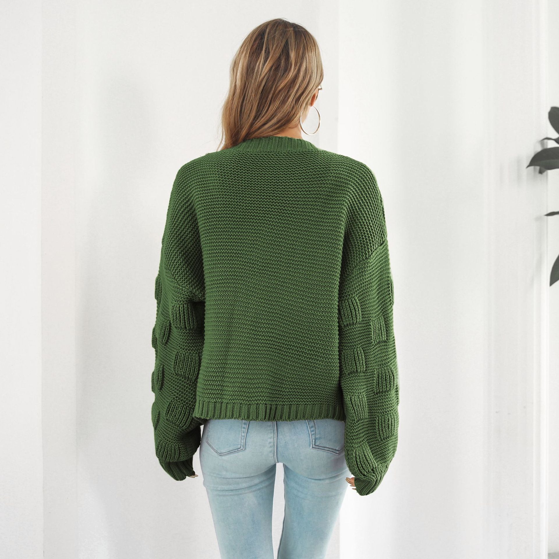 Women's Chunky Knit Puff Sleeve Cardigan Sweater - Cozy Front Button Knitwear Coat for Fall & Winter Layering