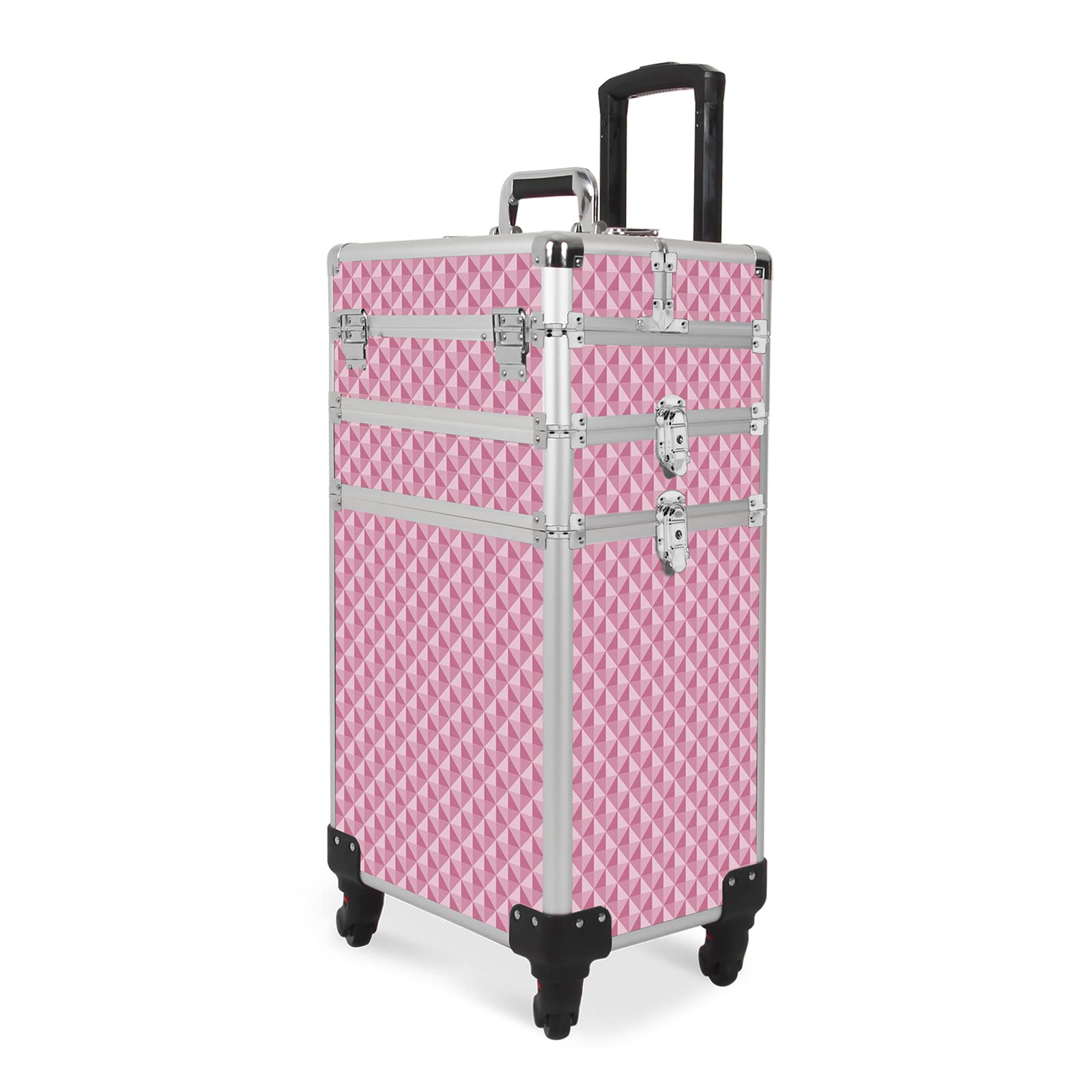 Professional 3-in-1 Rolling Makeup Case with Lock & Wheels - Large Cosmetic Storage Trolley for Beauty Artists, Travel & Salon Organization - Pink Beauty Train Case (0079) | Perfect for Makeup Artists, Traveling Professionals & Salon Storage Solutions