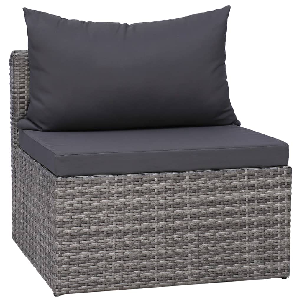 7-Piece Gray Poly Rattan Patio Furniture Set with Cushions & Coffee Table - Outdoor Garden Sofa Conversation Set for Backyard, Deck, and Poolside Relaxation