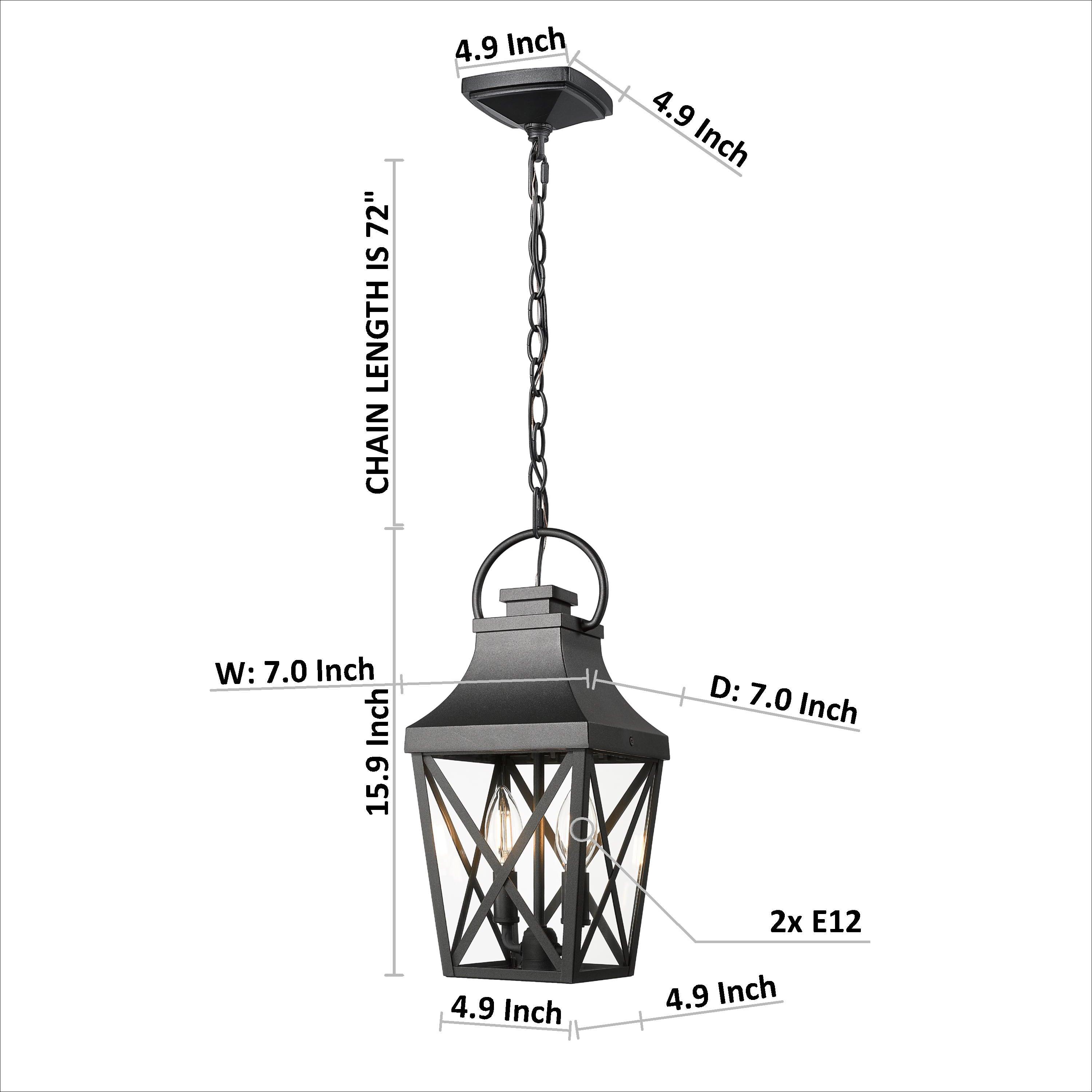 Black Outdoor Pendant Light Fixture - 2-Light Industrial Hanging Cage Chandelier with Clear Glass - Ceiling Mount for Porch, Entryway, Doorway, Farmhouse - Weatherproof & Durable (1 Pack) - Perfect for Patio, Deck, Garden & Outdoor Dining Areas