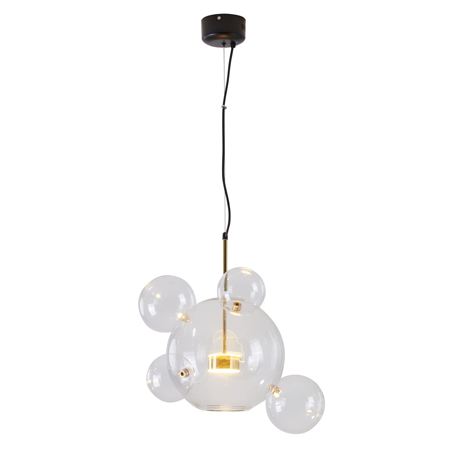 Bethel Clear Bubble Glass LED Chandelier with Gold & Black Hardware - Elegant Lighting Fixture for Dining Room, Living Room, Bedroom & Entryway