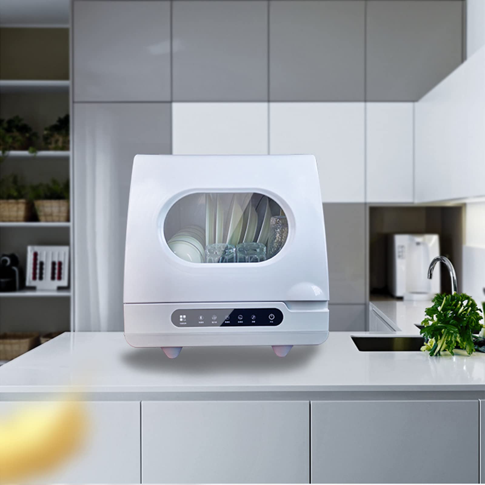 Portable Countertop Dishwasher - 5 Washing Programs with Air-Dry Function, Compact Mini Dishwasher for Apartments, RVs, Dorms & Small Kitchens (White) - Perfect for Studio Living, Camping & Space-Saving Solutions
