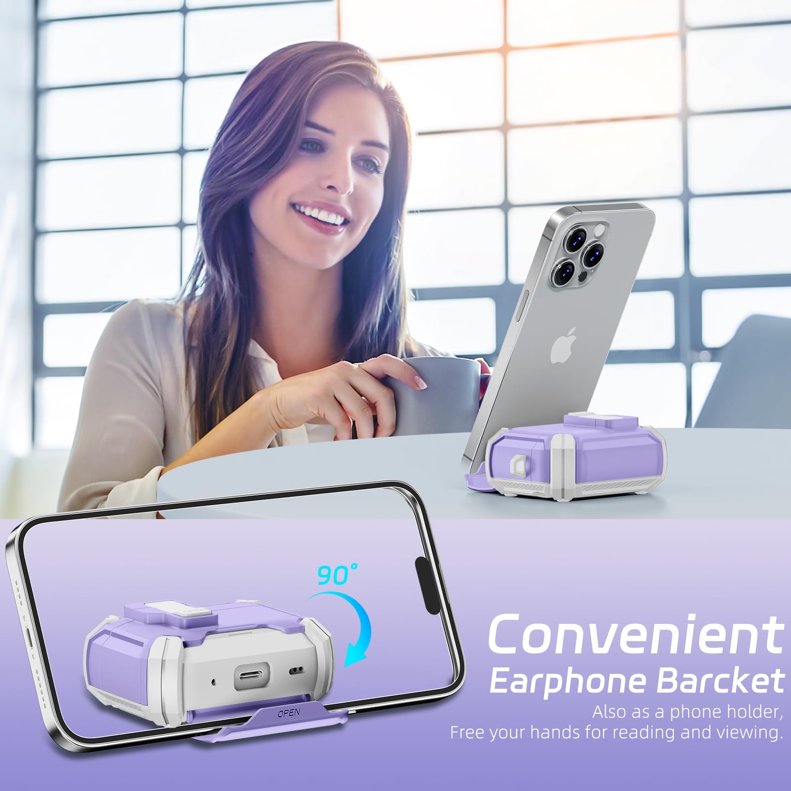 MagSafe AirPods Pro 2 Case with Stand & Cleaner - Purple for Work & Travel