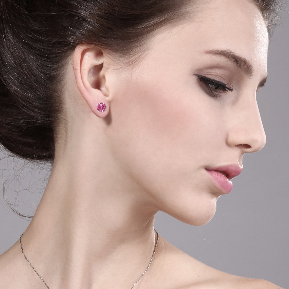 Gem Stone King Red 925 Sterling Silver Stud Earrings Set with Zirconia for Women & Men | Perfect for Gifts, Parties & Everyday Wear