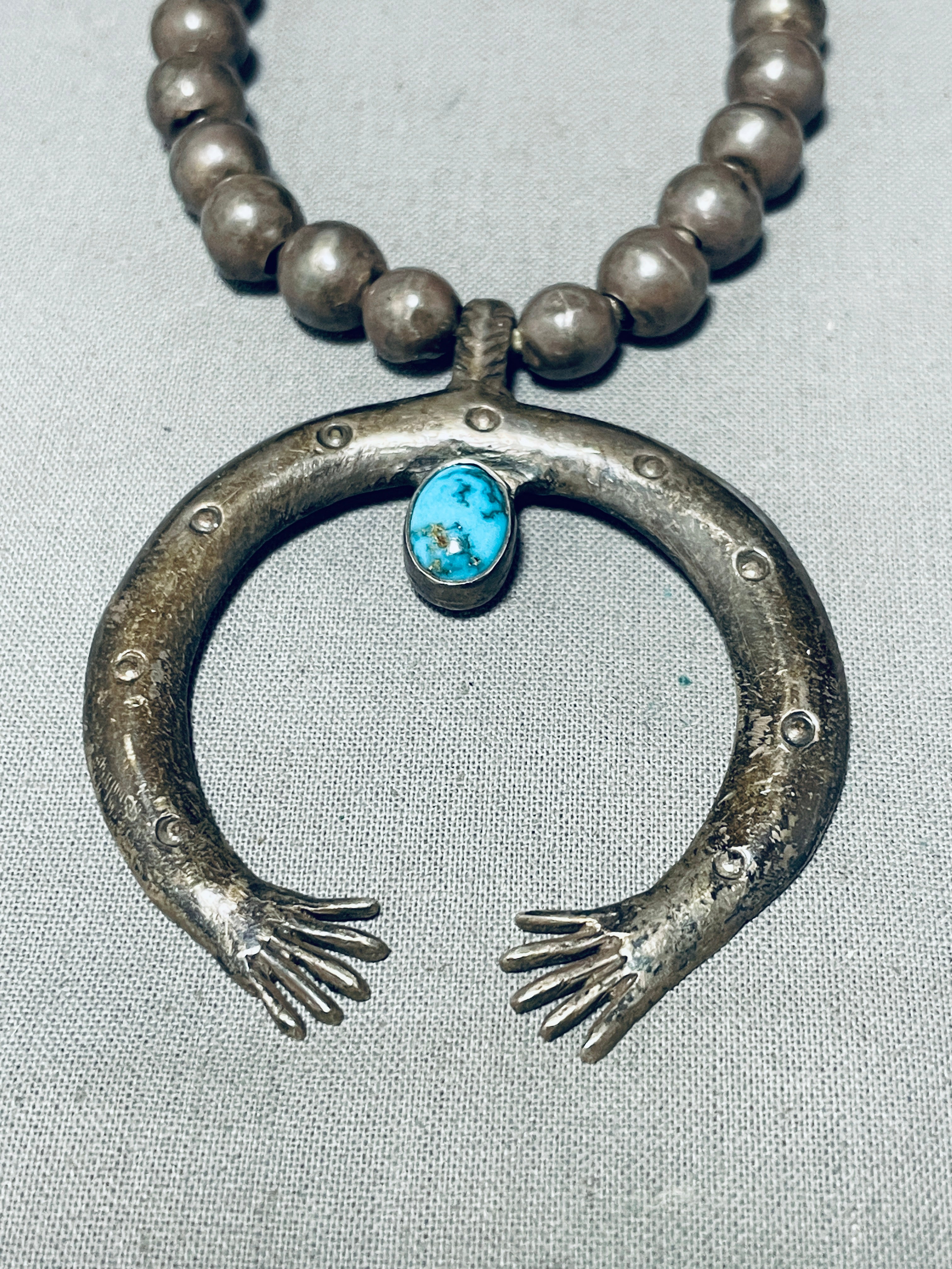 1920s Vintage Native American Navajo Turquoise Coin Silver Openwork Necklace - Authentic Southwest Jewelry for Boho Fashion & Special Occasions