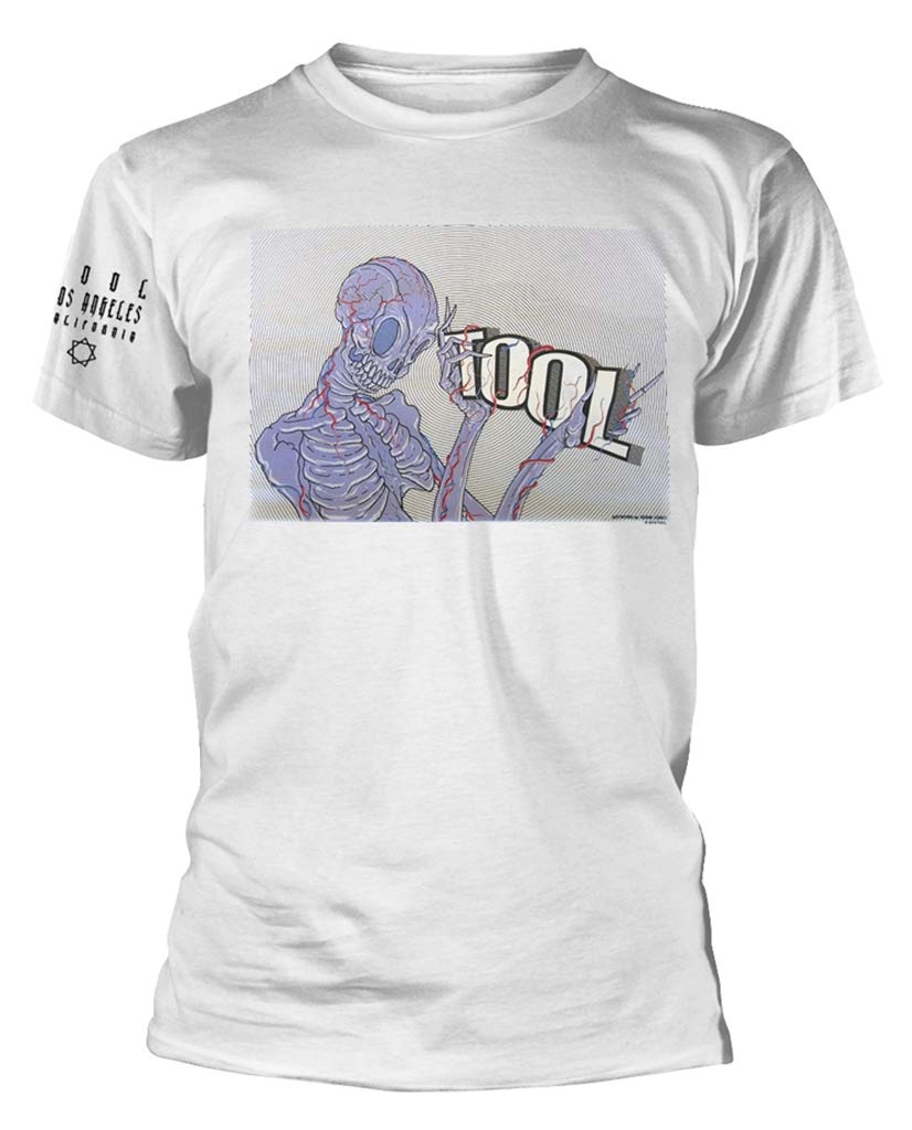 White Skeleton Print Tool T-Shirt for Men - Gothic Rock Band Merch, Halloween Costume & Punk Fashion Statement