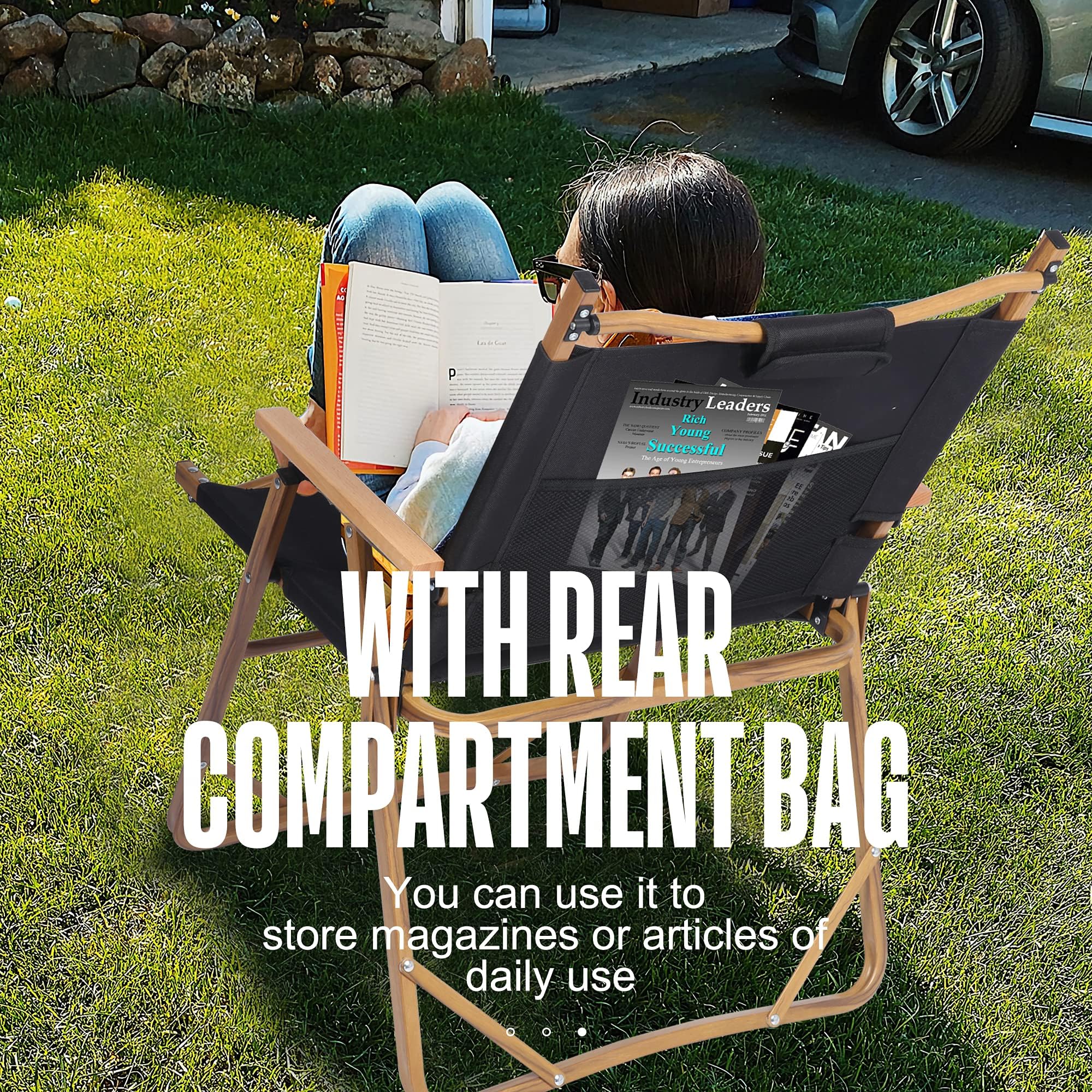 TRY & DO 2 Pack Folding Beach Chairs with Aluminum Frame & Wooden Armrests - Lightweight Portable Outdoor Chairs for Patio, Picnic, BBQ, Camping & Beach - Wood Grain Coating & Back Pocket Included - Perfect for Backyard Relaxation, Poolside Lounging & Summer Travel